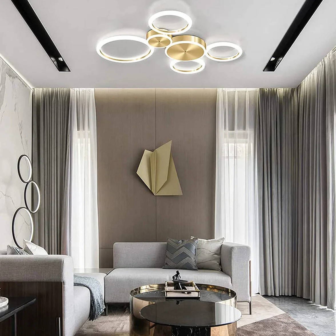 Nowoczesna lampa sufitowa LED do salonu z pilotem ściemniane oświetlenie sypialni lampy sufitowe okrągły pierścień projekt zawieszenie kuchnia restauracja żyrandol metalowy,5 rings