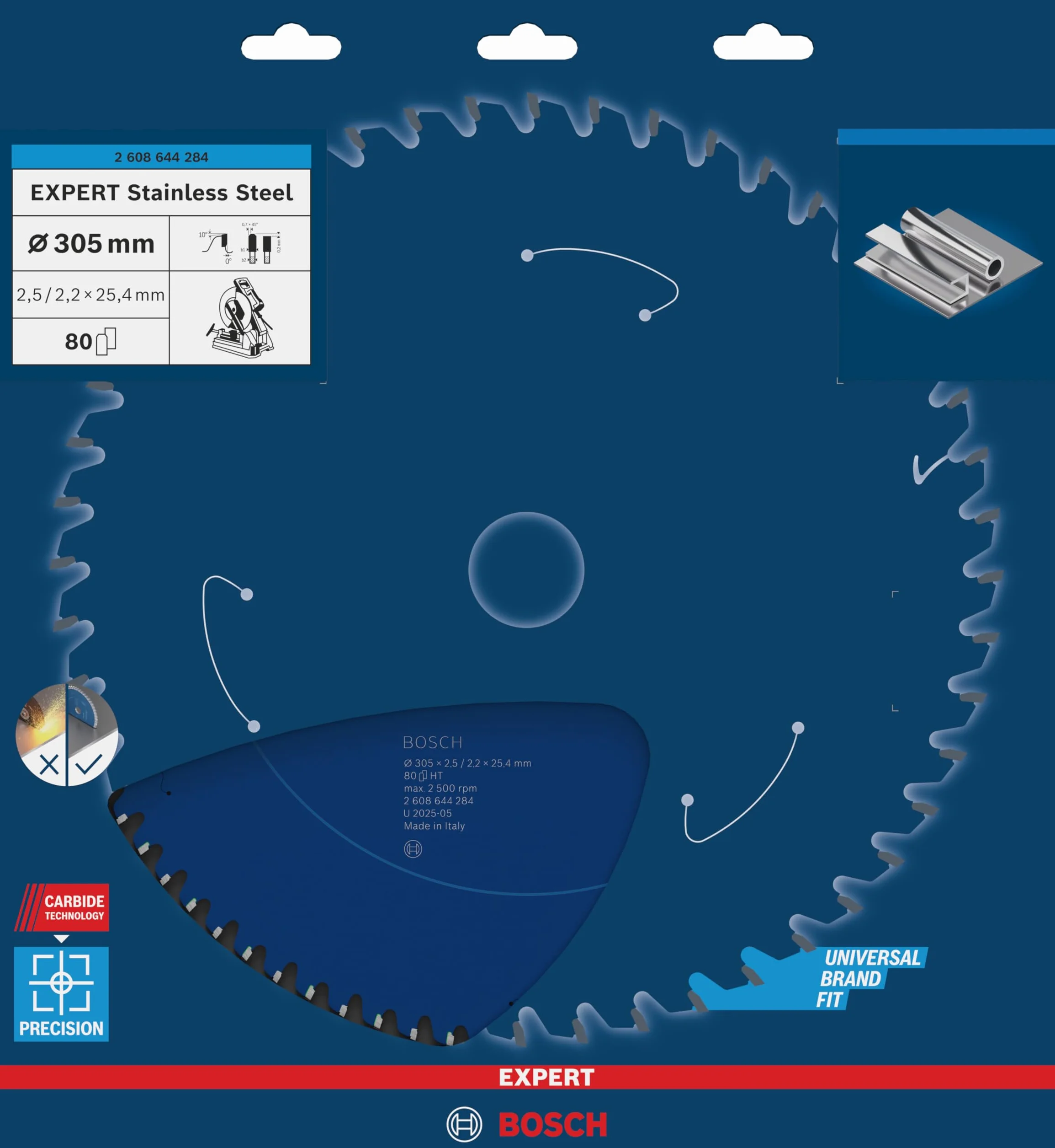 Bosch Professional Brzeszczot do piły tarczowej Expert for Stainless Steel (stal nierdzewna, 305 x 25,4 x 2,5 mm, 80 zębów, akcesoria do piły tarczowej)