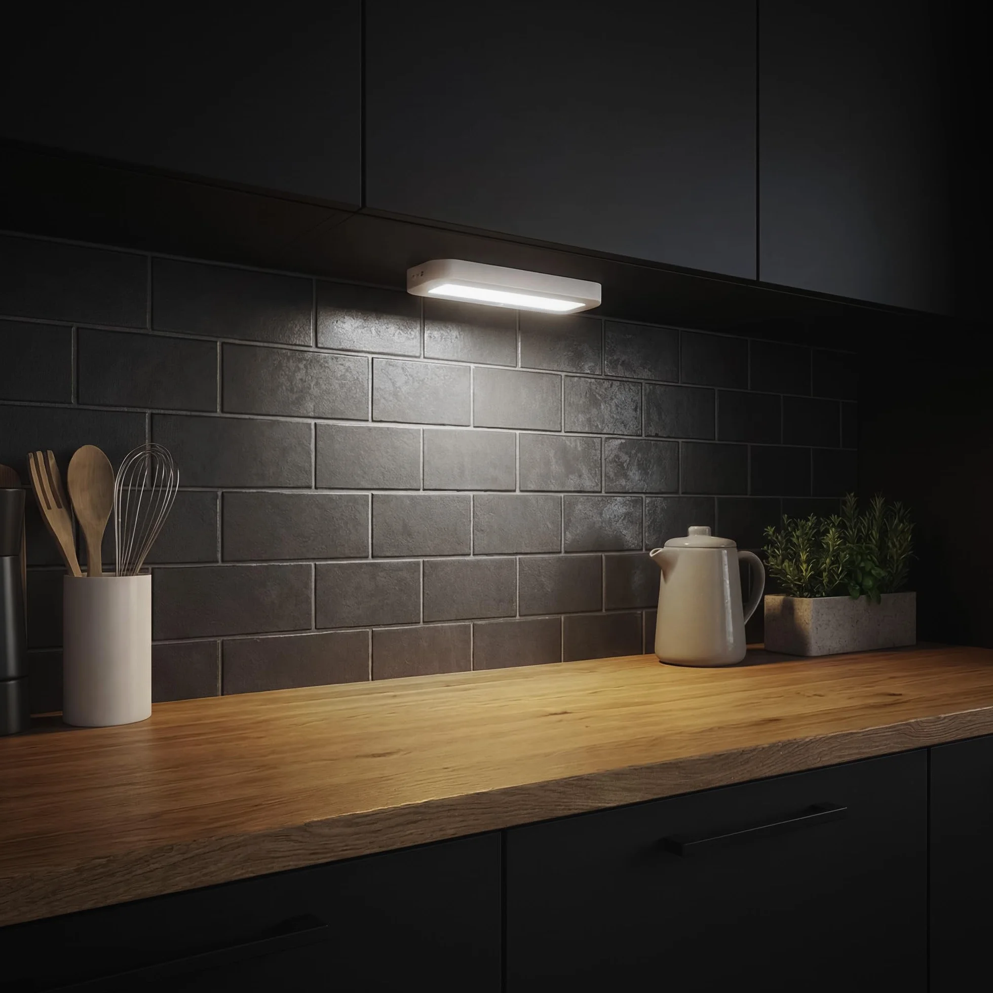 BRILONER - Lampa podszafkowa LED z czujnikiem ruchu, akumulatorem, neutralnym światłem i samoprzylepnym montażem, oświetlenie podszafkowe kuchenne oraz lampa LED pod meble, 30,5 x 6,5 x 2 cm, biała