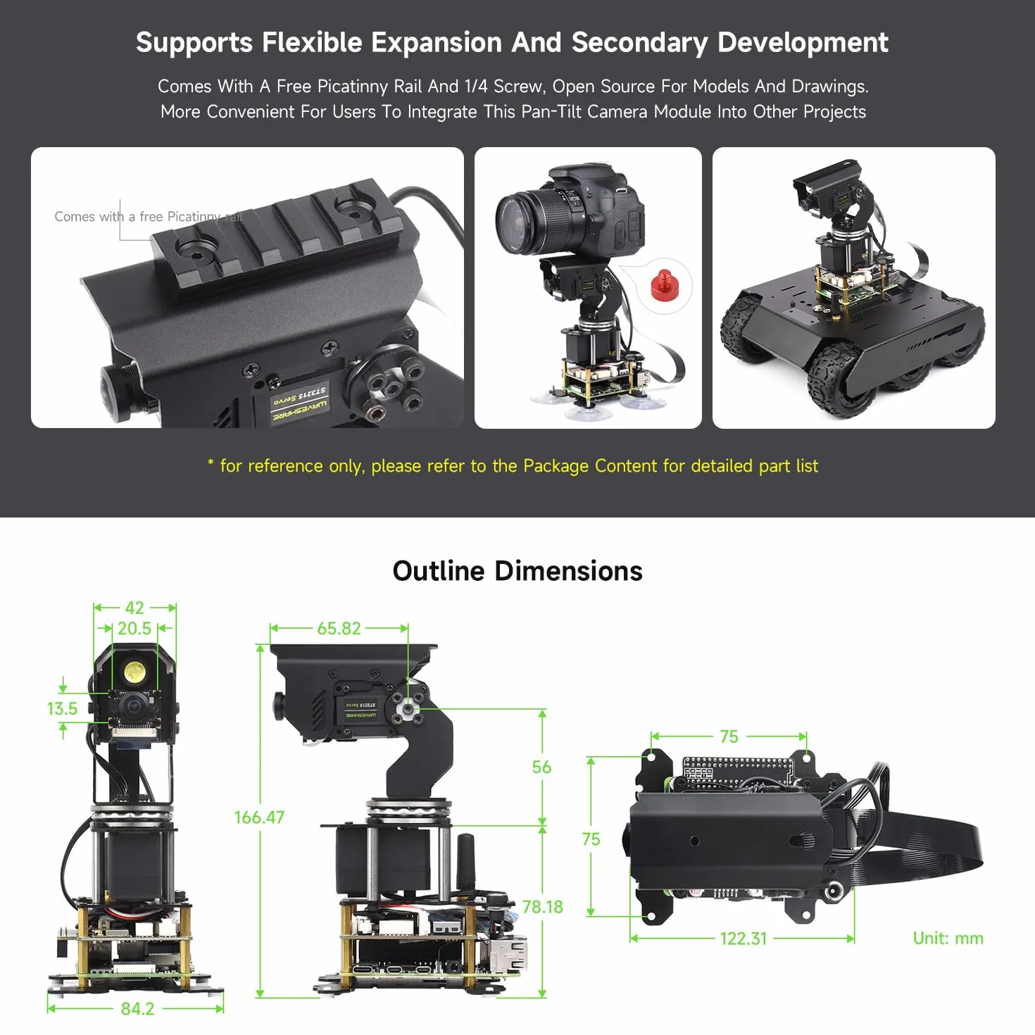 Waveshare 360° Omnidirectional High-Torque 2-Axis Pan-Tilt Camera Module for Raspberry Pi 4B/5