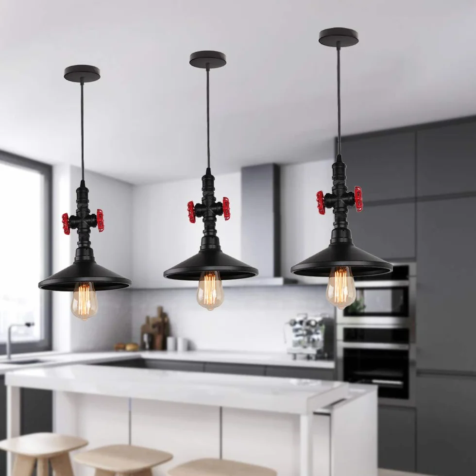 iDEGU Lampa wisząca przemysłowa, żyrandol sufitowy, styl art deco, do kawiarni, baru, restauracji, kuchni (styl kapelusza - czarny)