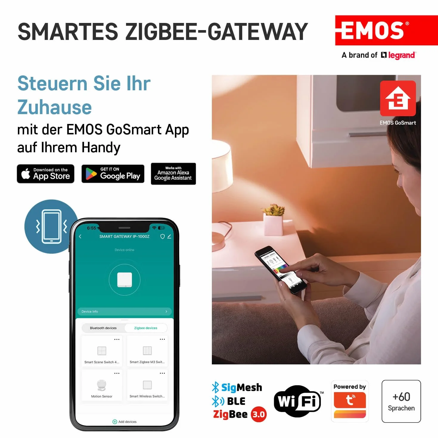 EMOS GoSmart ZigBee Gateway IP-1000Z Smart Home Hub kompatybilny z Tuya Smart Life Bluetooth WiFi 2,4 GHz biały