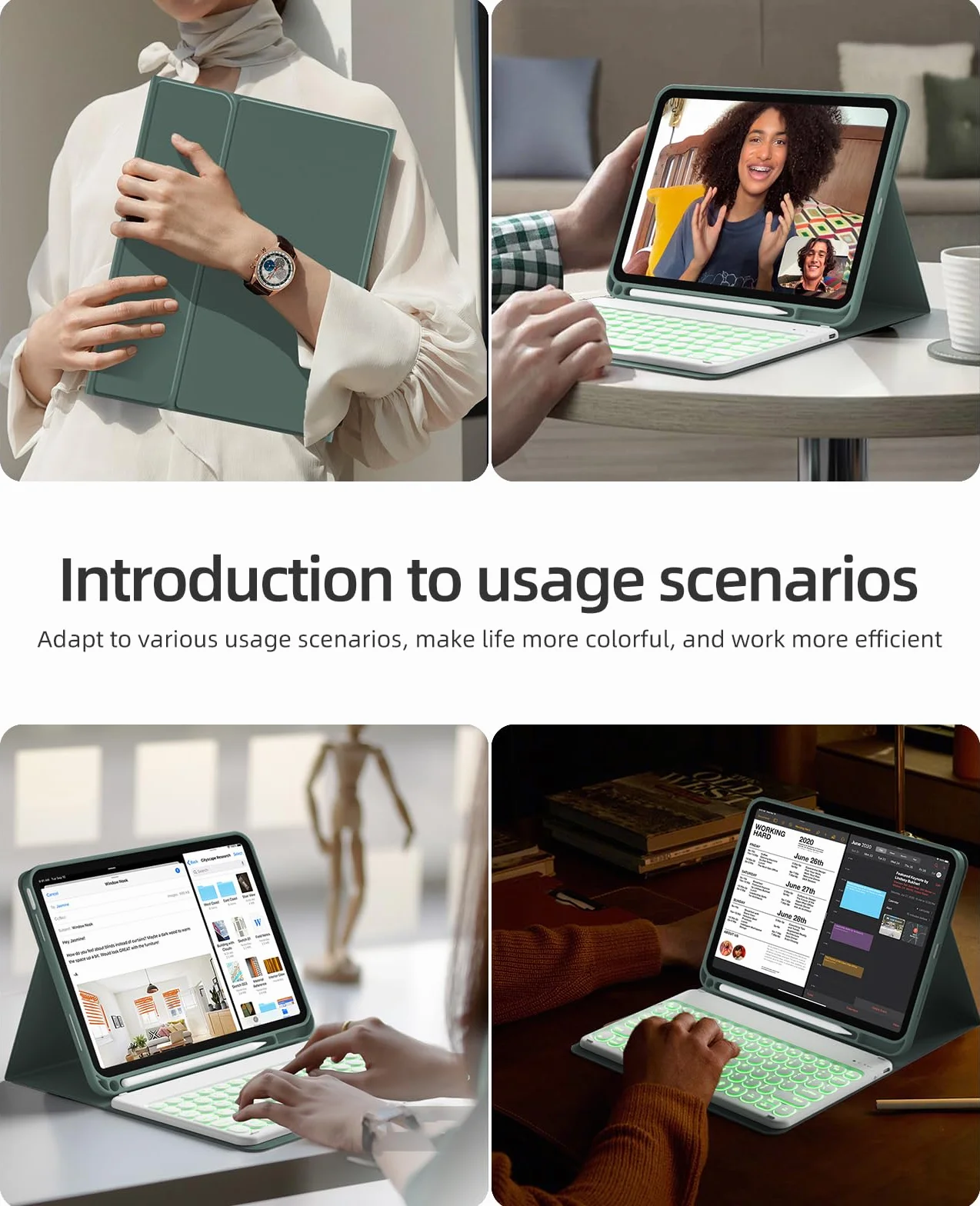 JKSML Etui z klawiaturą do iPada A16 11 cali 2025 i iPad 10 generacji 10,9 cala 2022 - Podświetlana klawiatura Bluetooth QWERTZ, TPU