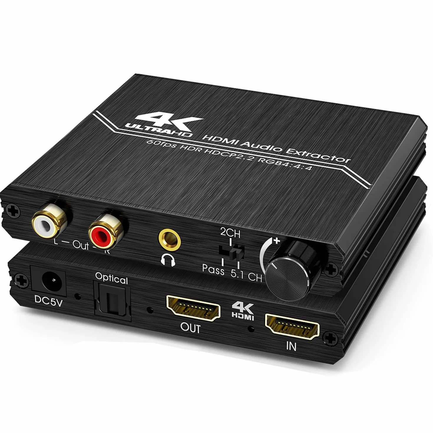 Tendak Rozdzielacz audio HDMI 2.0 4K na optyczny SPDIF Toslink 3,5 mm AUX Stereo cinch L/R konwerter z regulacją głośności