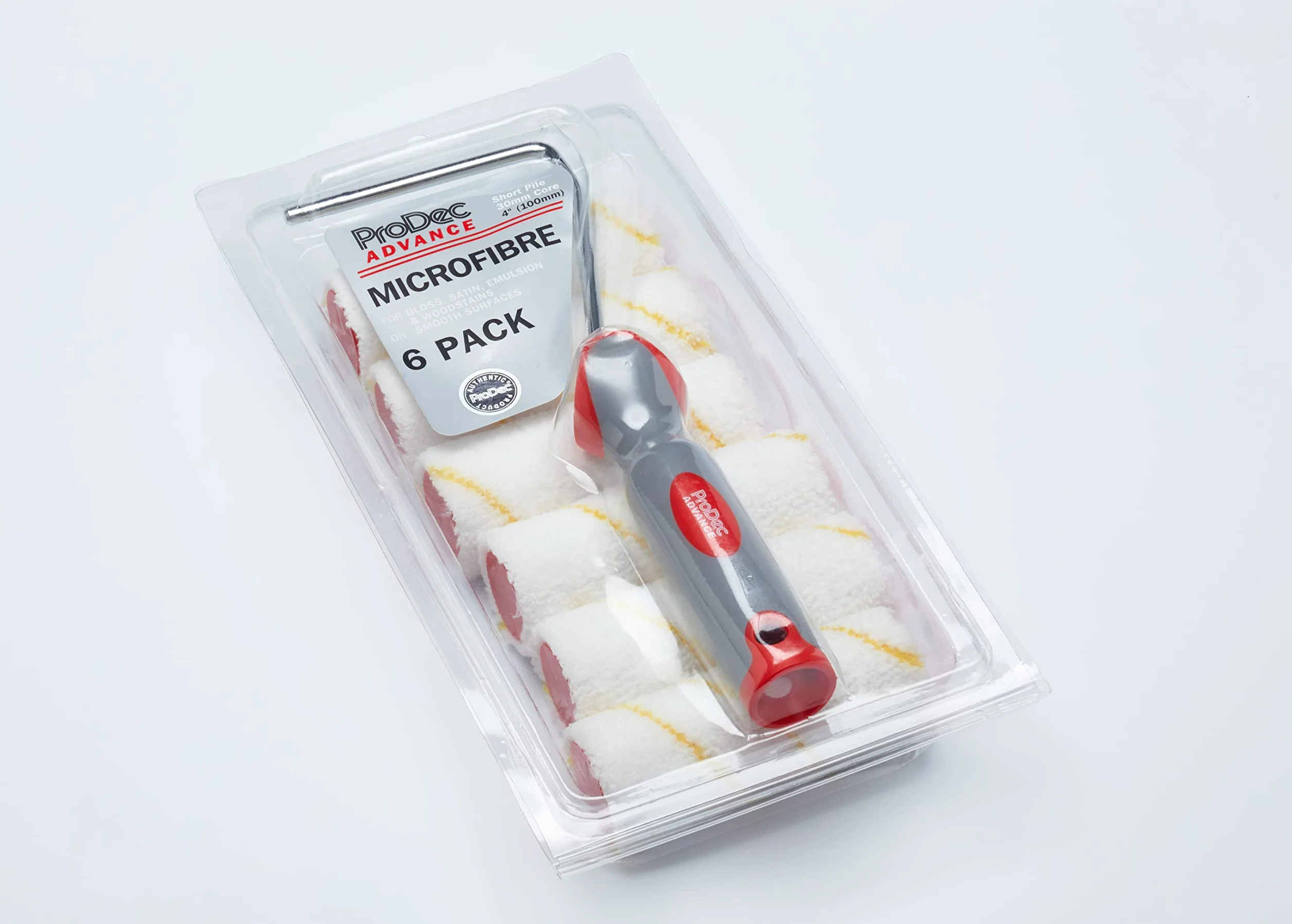 ProDec Advance 7-częściowy 4-calowy mini wałek malarski z mikrofibry z krótkim włosiem i ramką do gładkiego wykończenia emulsją, połyskiem, satyną, lakierem, bejcą na ścianach wewnętrznych