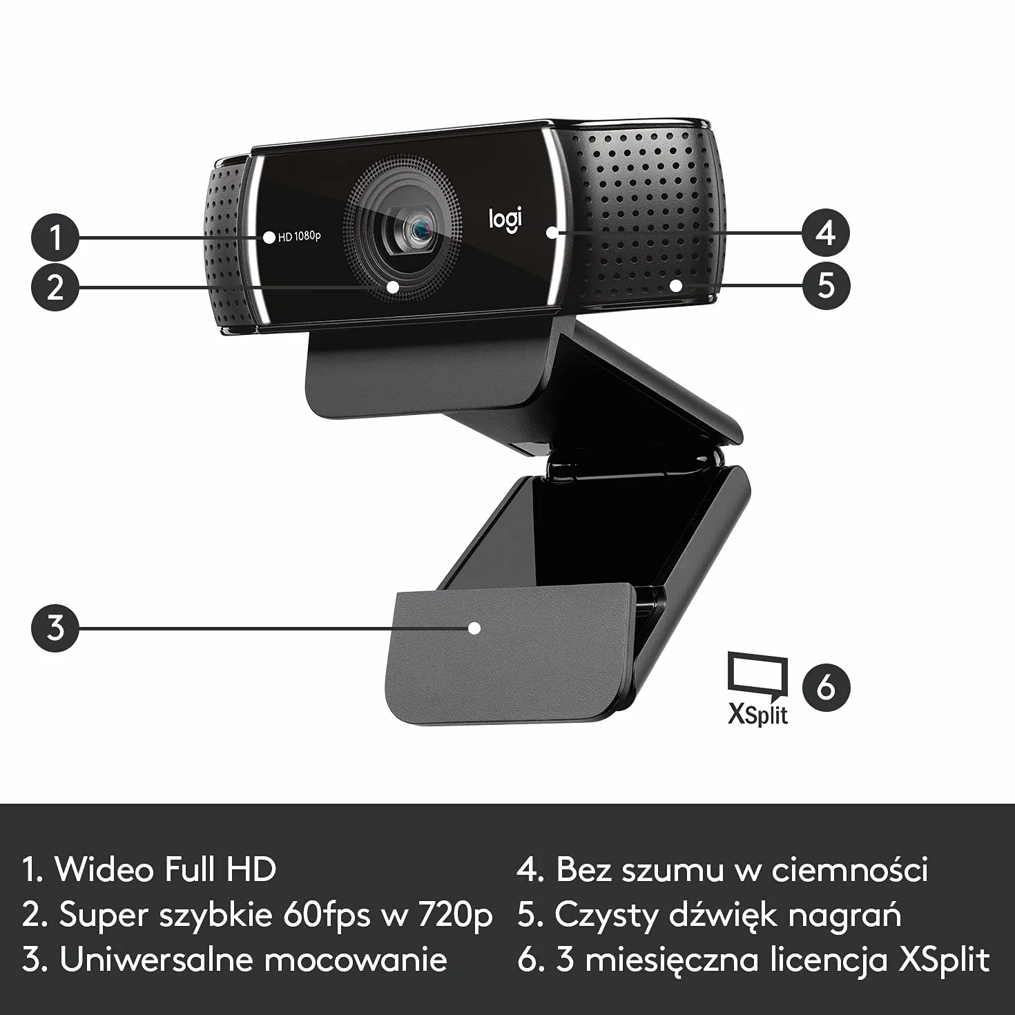 Logitech C922 Pro Stream kamera internetowa 1080P Full HD, podwójny mikrofon stereo, Czarny