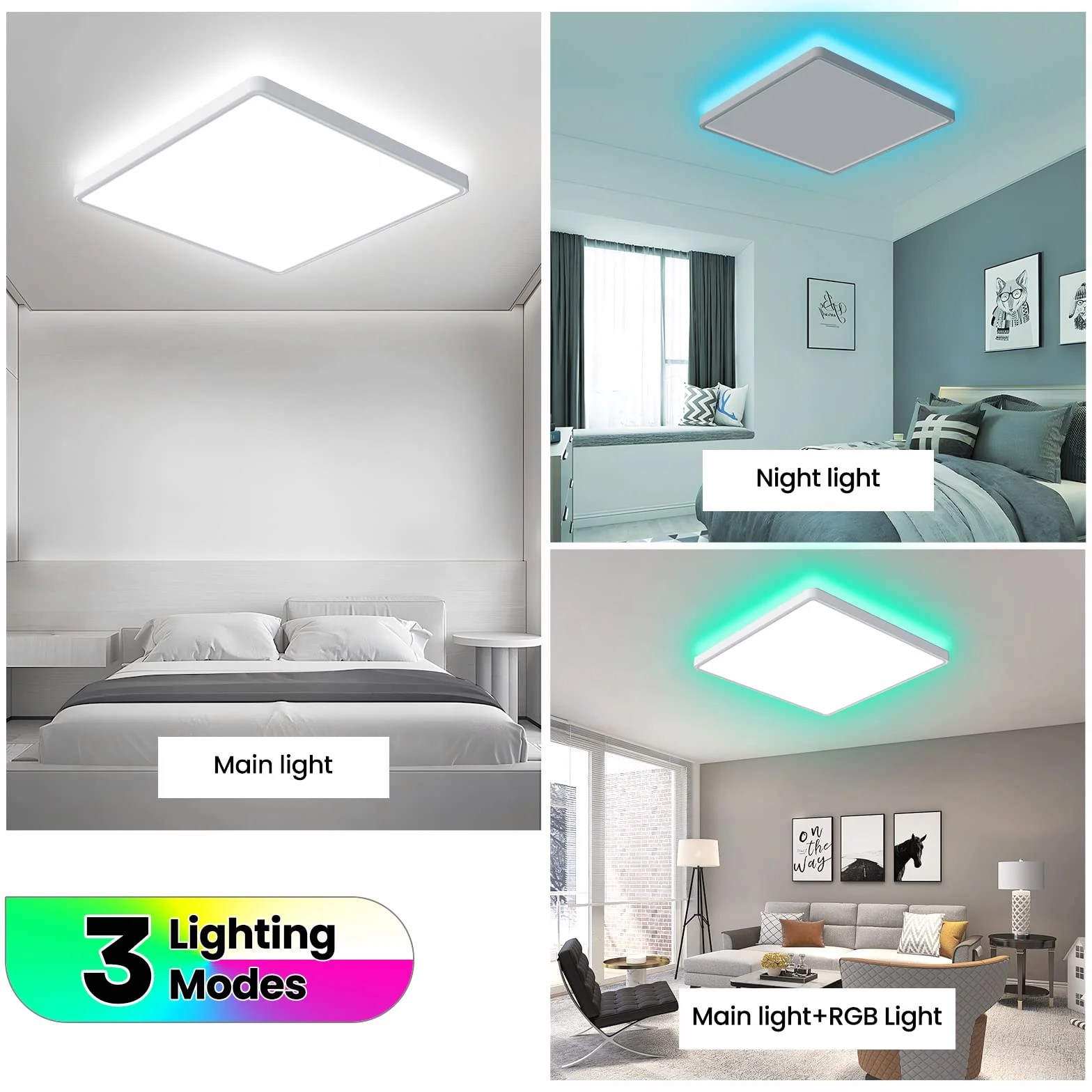 OTREN Sufitowa oprawa oświetleniowa LED z pilotem zdalnego sterowania, 36 W, 3600 lm, 3000 K-6500 K, ściemniane podświetlenie RGB, kwadratowa podtynkowa, lampa sufitowa do salonu, sypialni, jadalni