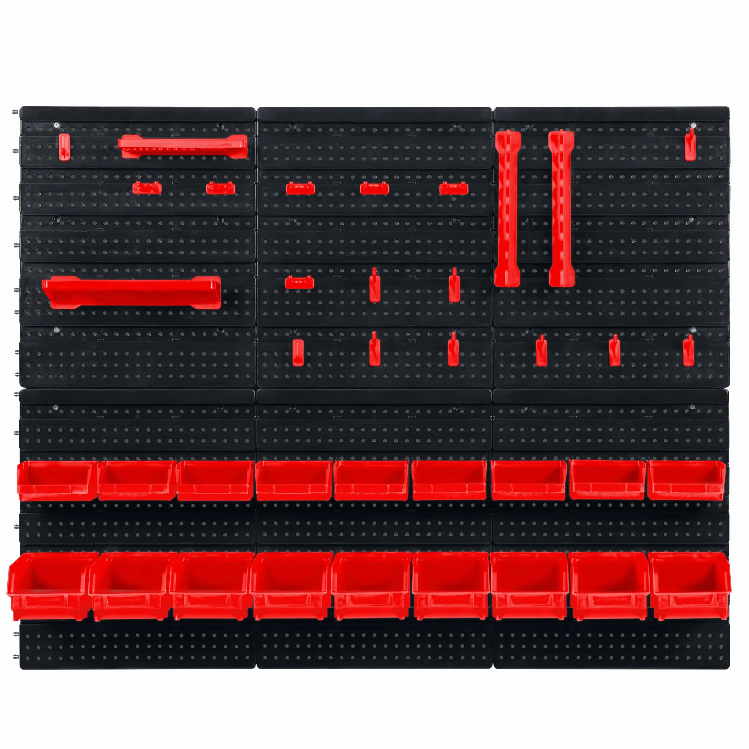 Humberg Ścianka Narzędziowa - Tablica Warsztatowa Perforowana - Regał Ścienny do Warsztatu i Garażu - 6 Modułów - 43 Elementy - Czarno-czerwony - 96 x 76 cm