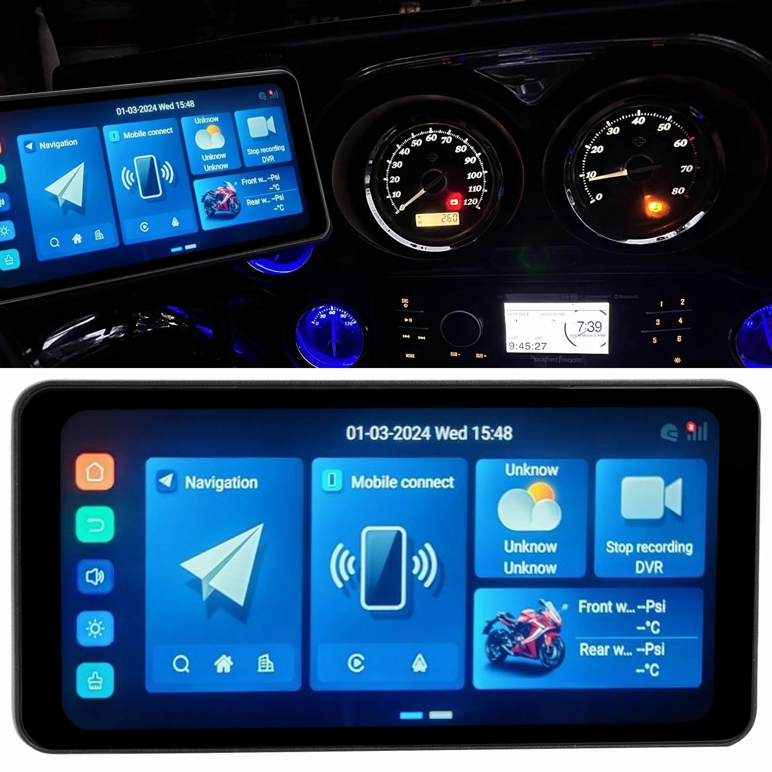 Motocyklowy System Nawigacji GPS 7in z Podwójnym Bluetooth, Płaszcz Przeciwdeszczowy, Android Auto Carplay