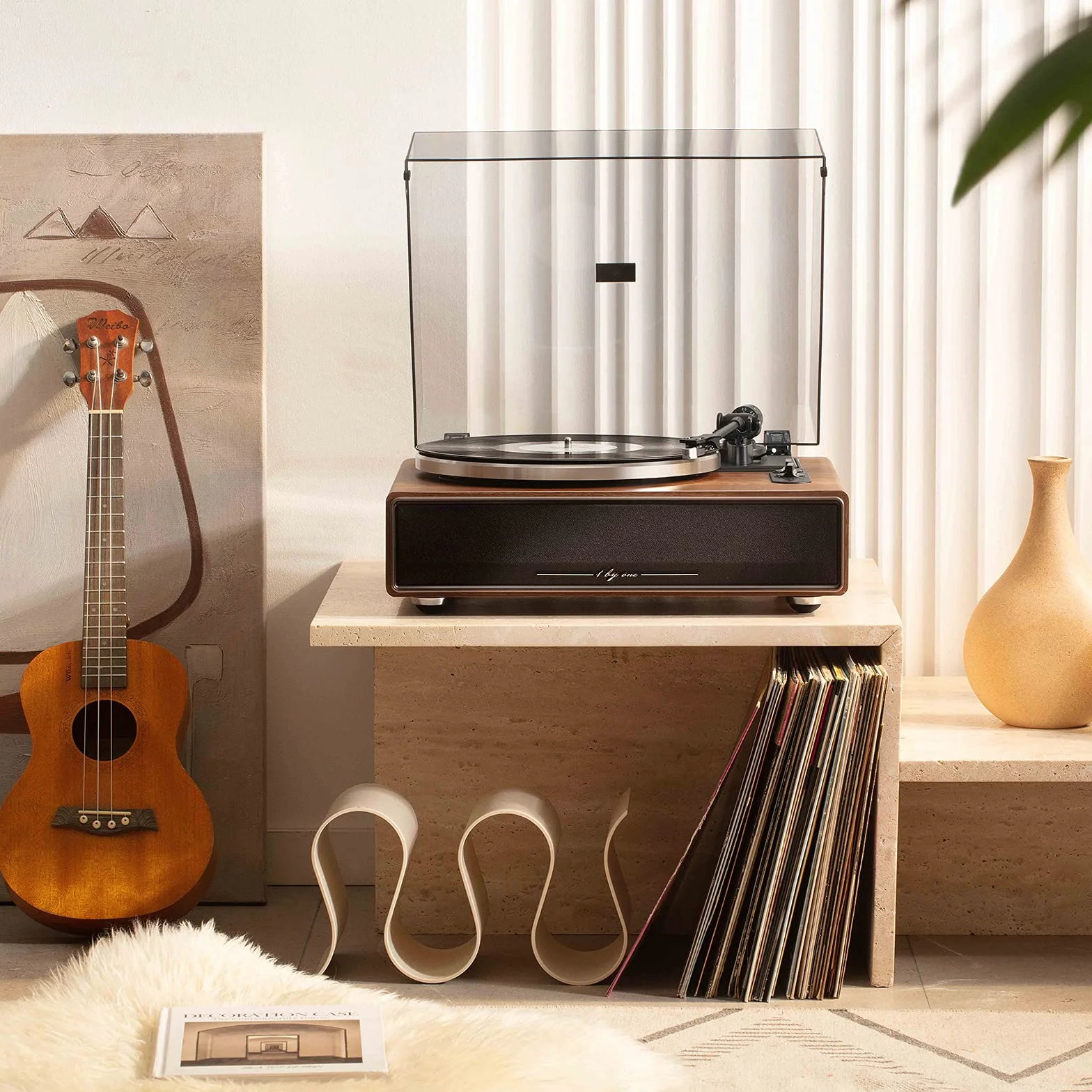 Gramofon ONE z wbudowanymi głośnikami Bluetooth 33/45 obr./min napęd pasowy MM Record Player
