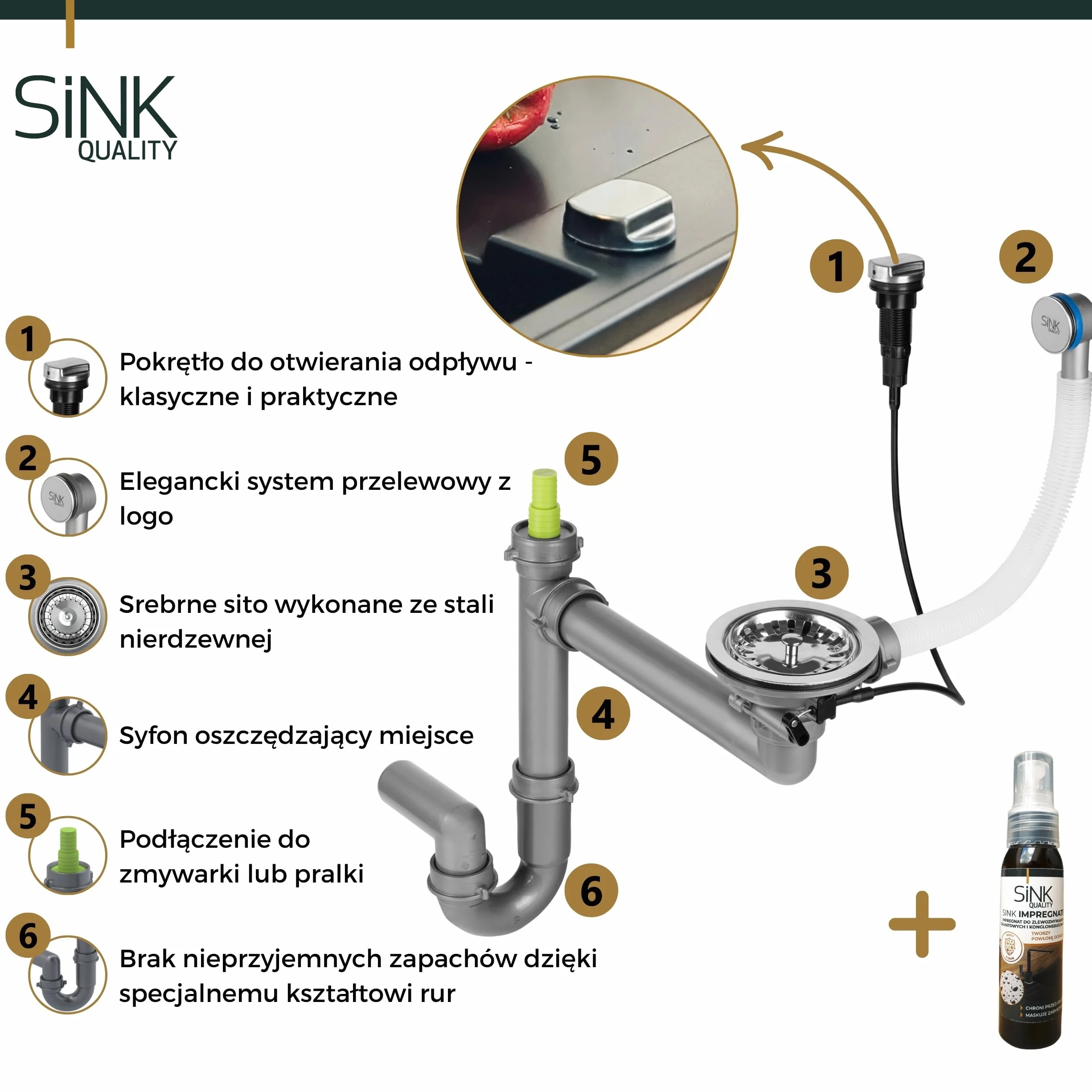 SINK QUALITY zlewozmywak granitowy czarny 56 x 51 cm - w zestawie syfon automatyczny i Impregnate - Umywalka do kuchni - zlewozmywak do szafki pod umywalkę 60 cm zlew granitowy do kuchni