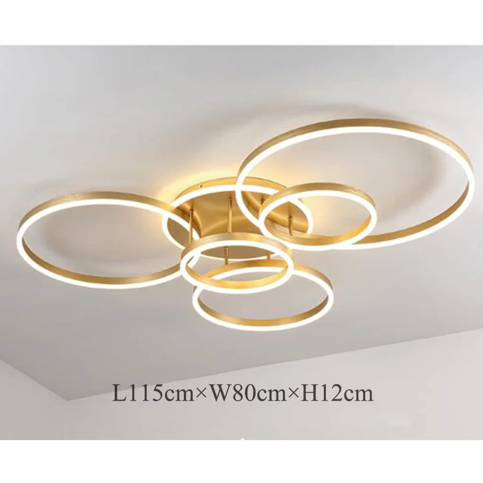 Lampa Sufitowa LED Nowoczesna Lampa Sufitowe Do Salonu Możliwość Przyciemniania Okrągły żyrandol Sypialnia Jadalnia Pokój Dziecięcy Lampa Eisząca Biuro Oświetlenie Wewnętrzne 6 Kółek,Gold