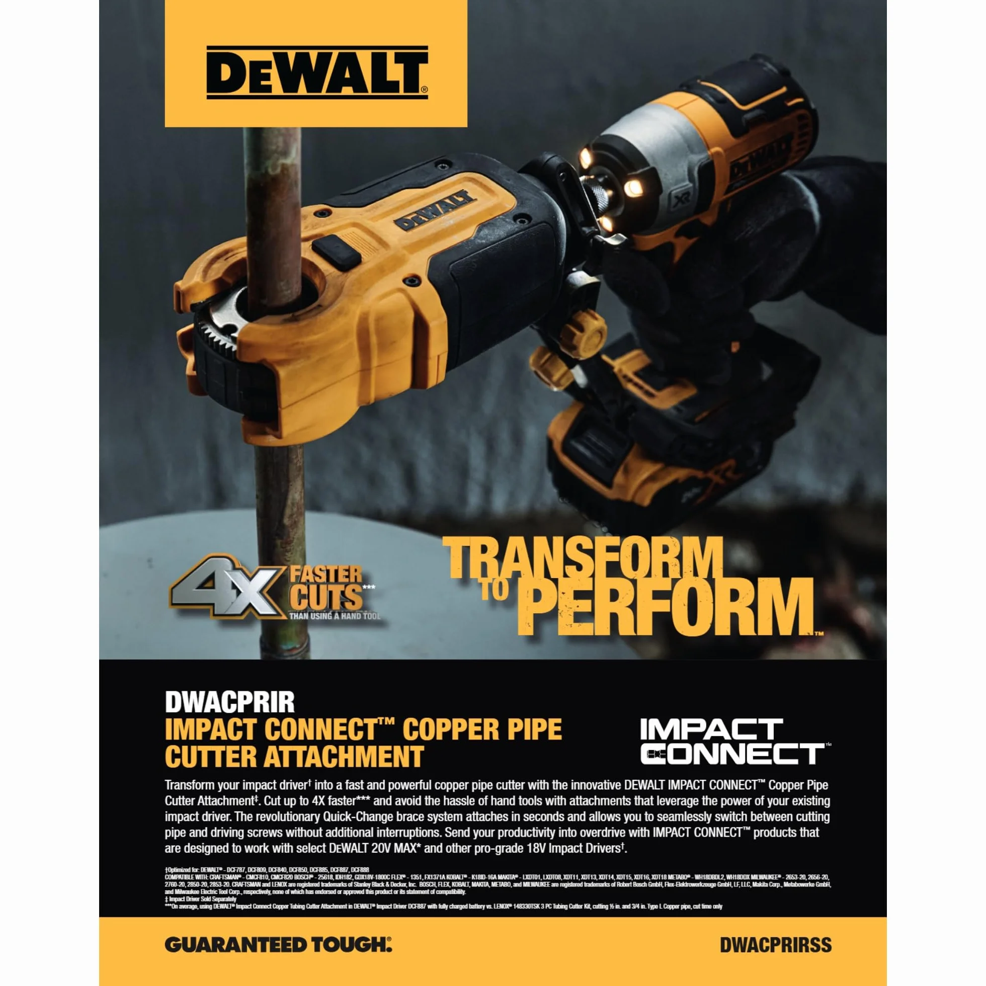 DEWALT IMPACT CONNECT obcinak do rur miedzianych, mocowanie wkrętarki udarowej, obcinacz do rur (DWACPRIR)