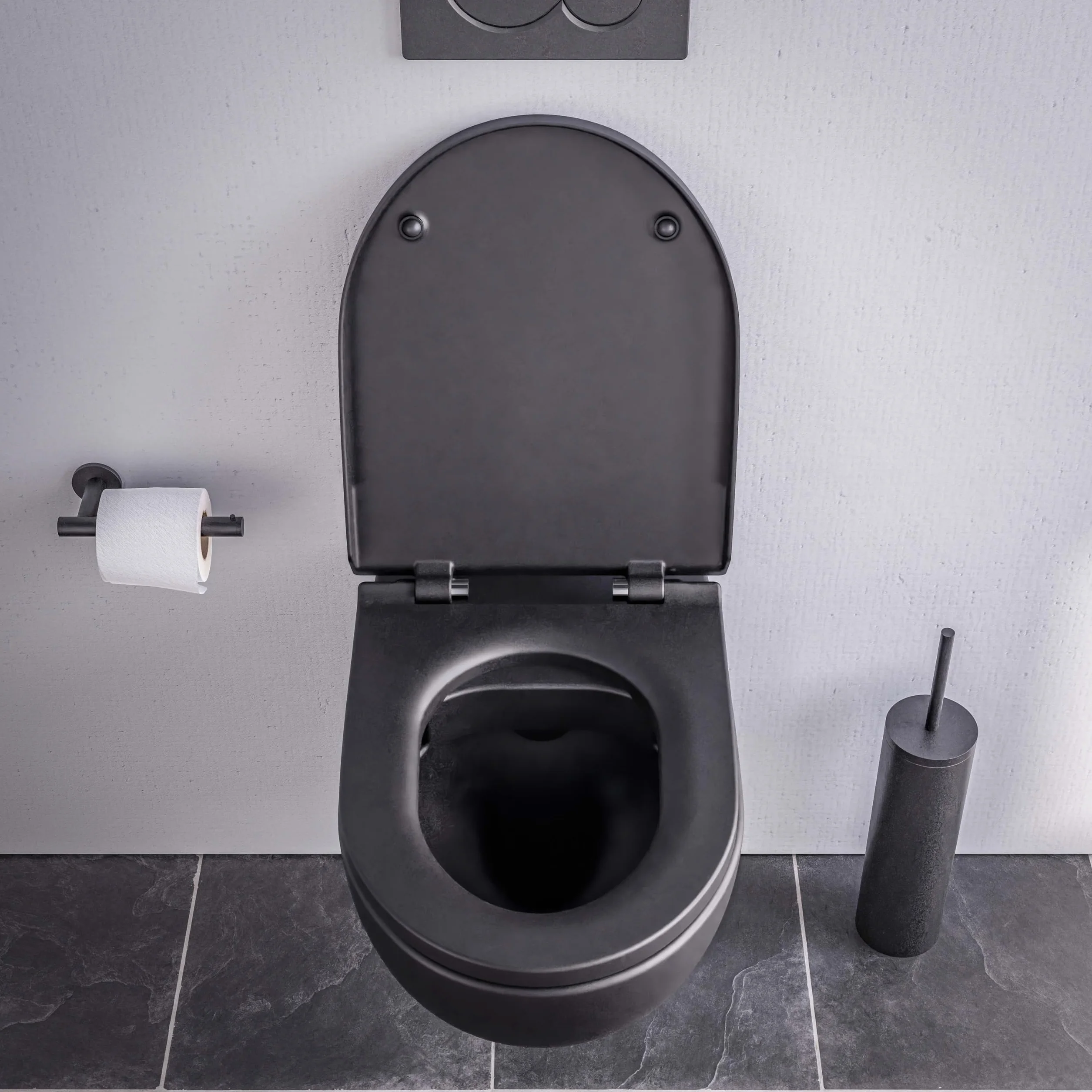 Wisząca WC bez obramowania E-9030 z pokrywą Soft-Close - kolor do wyboru, kolor: czarny matowy
