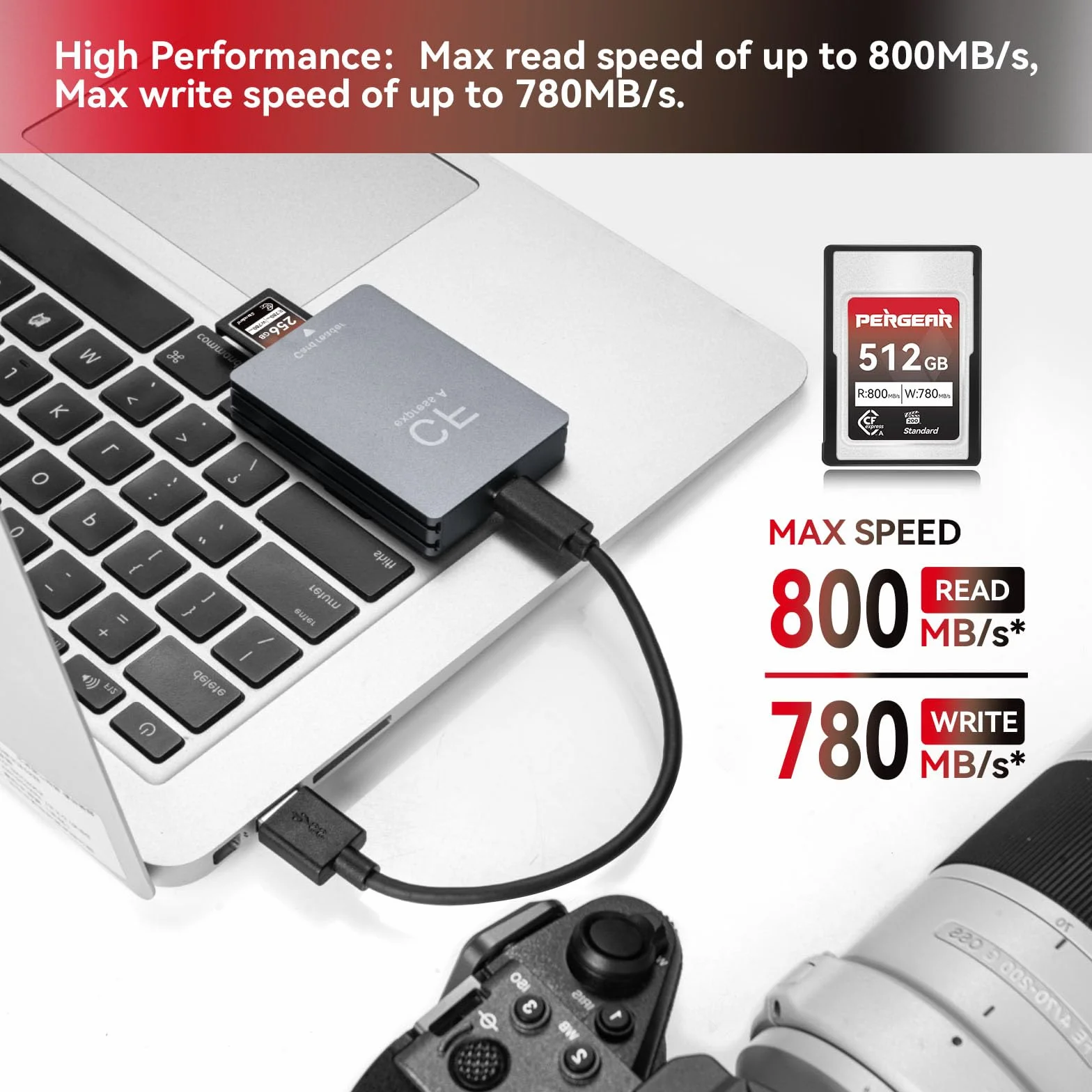 Pergear Karta pamięci CFexpress typu A 512GB 800MB/s odczytu 780MB/s zapisu 2-pakiet Sony Alpha