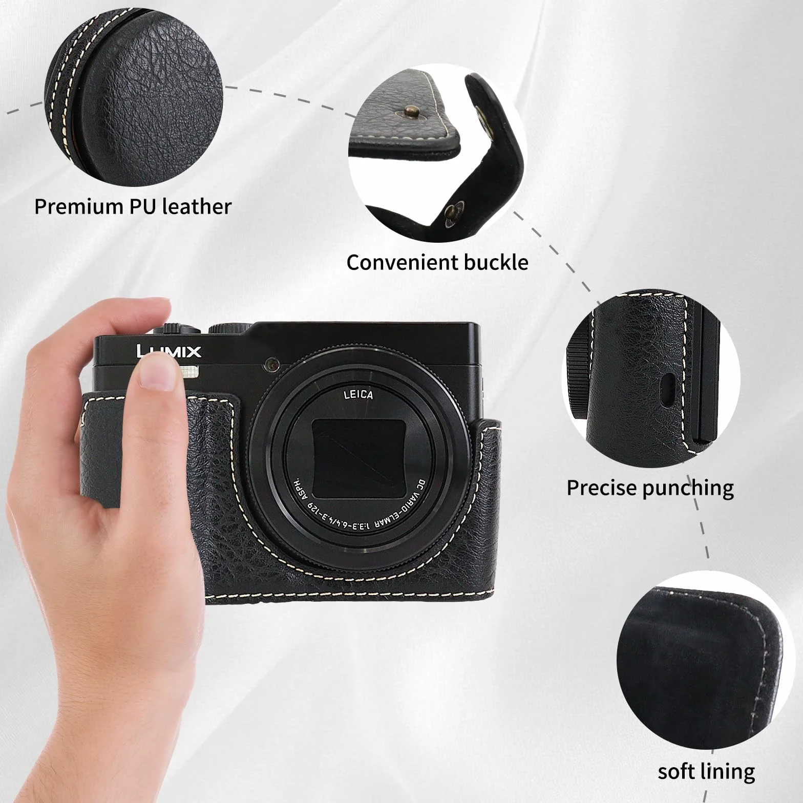 Etui ze Skóry PU do Panasonic Lumix DC-TZ99, Odporny na Zarysowania, Czarny