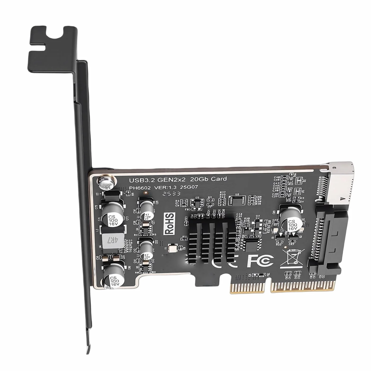 Sxhlseller Karta rozszerzeń PCIe na USB 3.2 Gen 2x2, Adapter do Panelu Przedniego 20 Gb/s Typu C, Układ ASM3242, Plug and Play dla Gniazd PCI Express X4 X8 X16