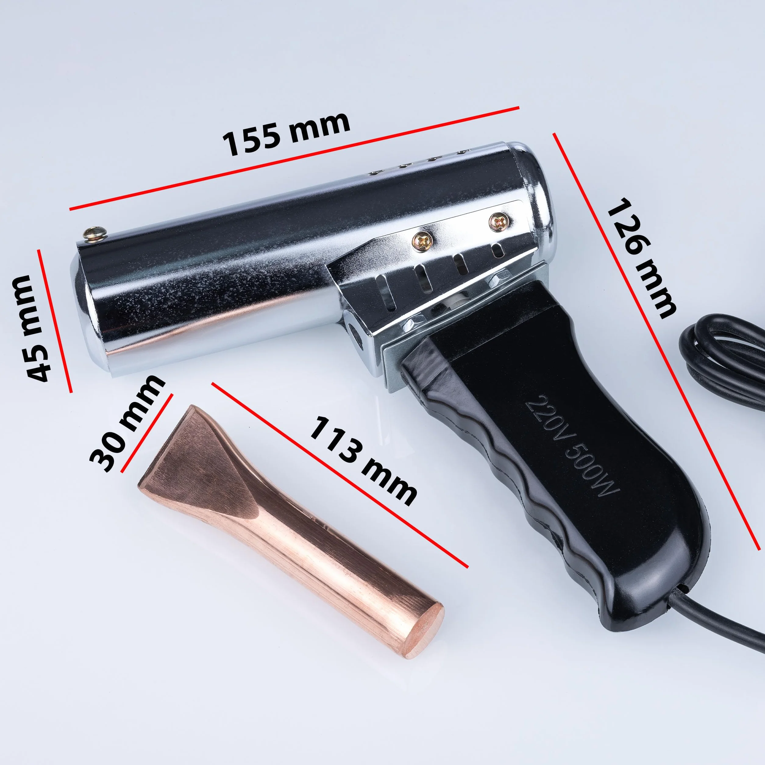 Lutownica 500 W – mocna lutownica oporowa z miedzianą końcówką 2 x 11 cm, mikrordzeń, ergonomiczny uchwyt, 200-400°C, 0,86 kg, lutowanie przemysłowe, precyzja i trwałość