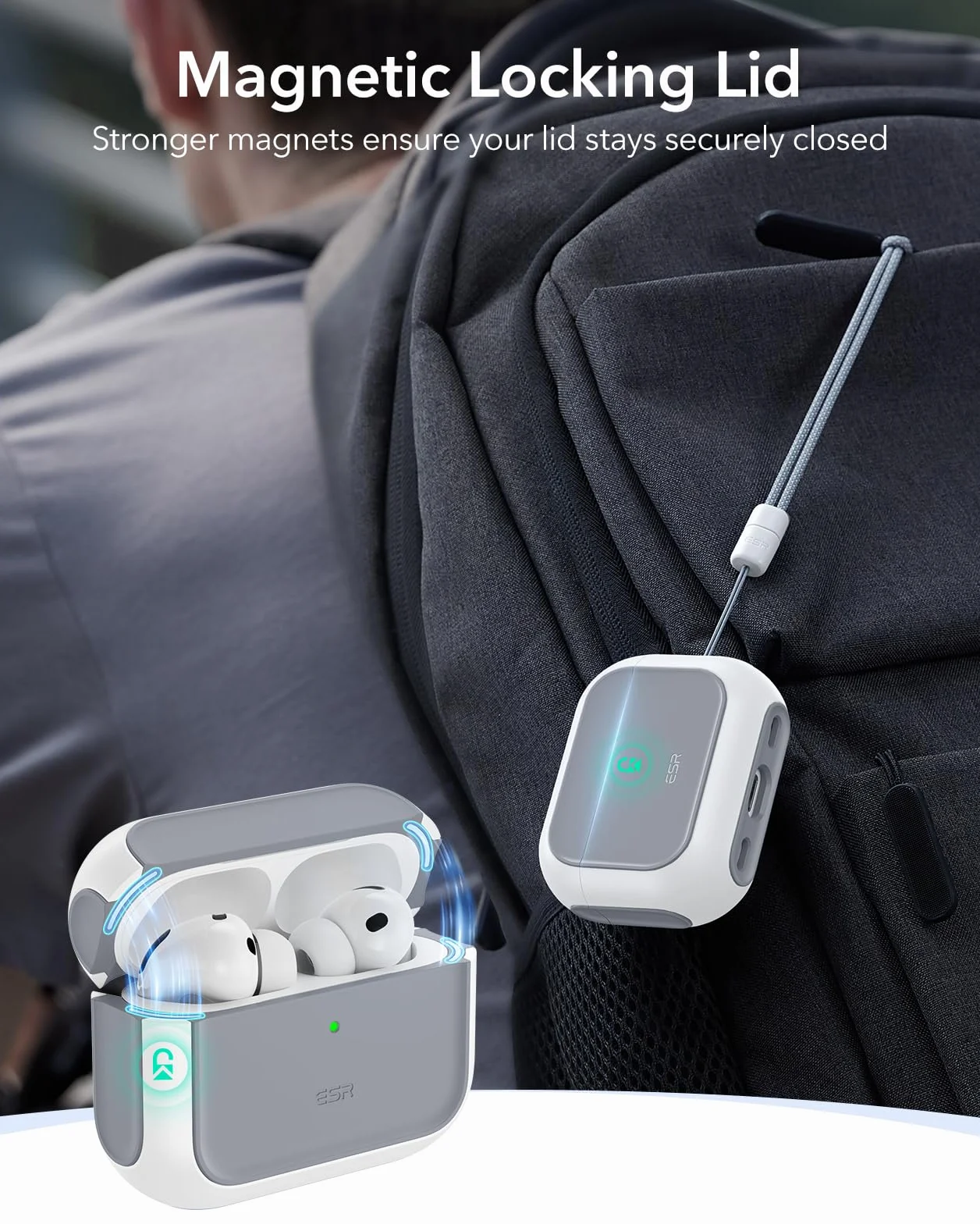 ESR Etui do AirPods Pro 3, kompatybilne z MagSafe, pełna ochrona, biały