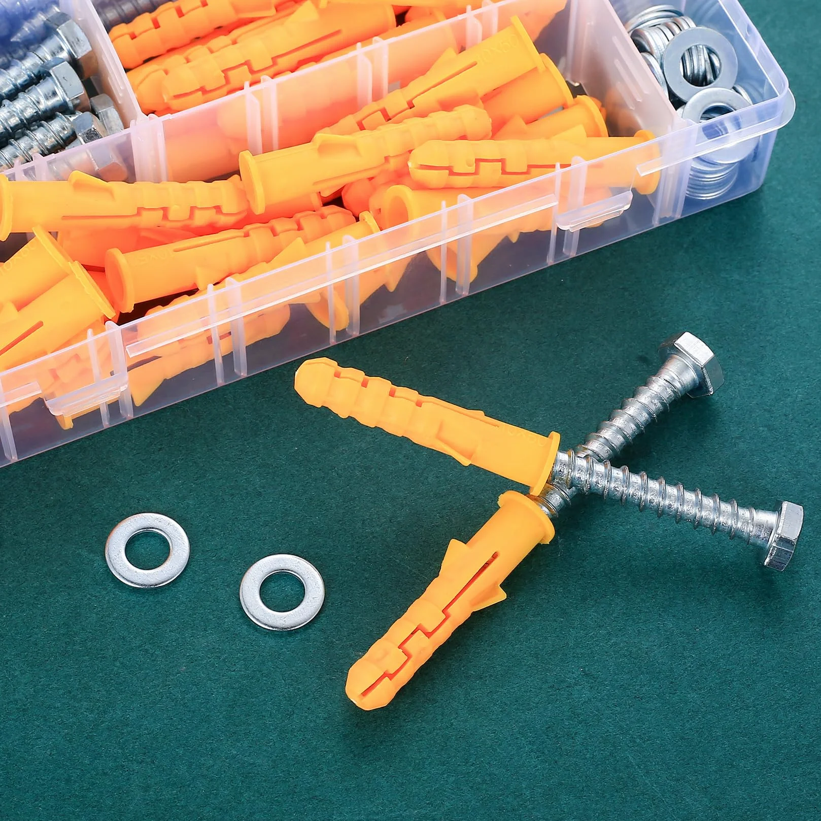 Zestaw 114 sztuk śrub do betonu: 38 kołków rozporowych o dużej wytrzymałości M10 x 50 mm i 38 sztuk śrub do betonu M8 x 60 mm i podkładki 38 M8, śruby sześciokątne i kołki, zestaw kołków rozporowych z