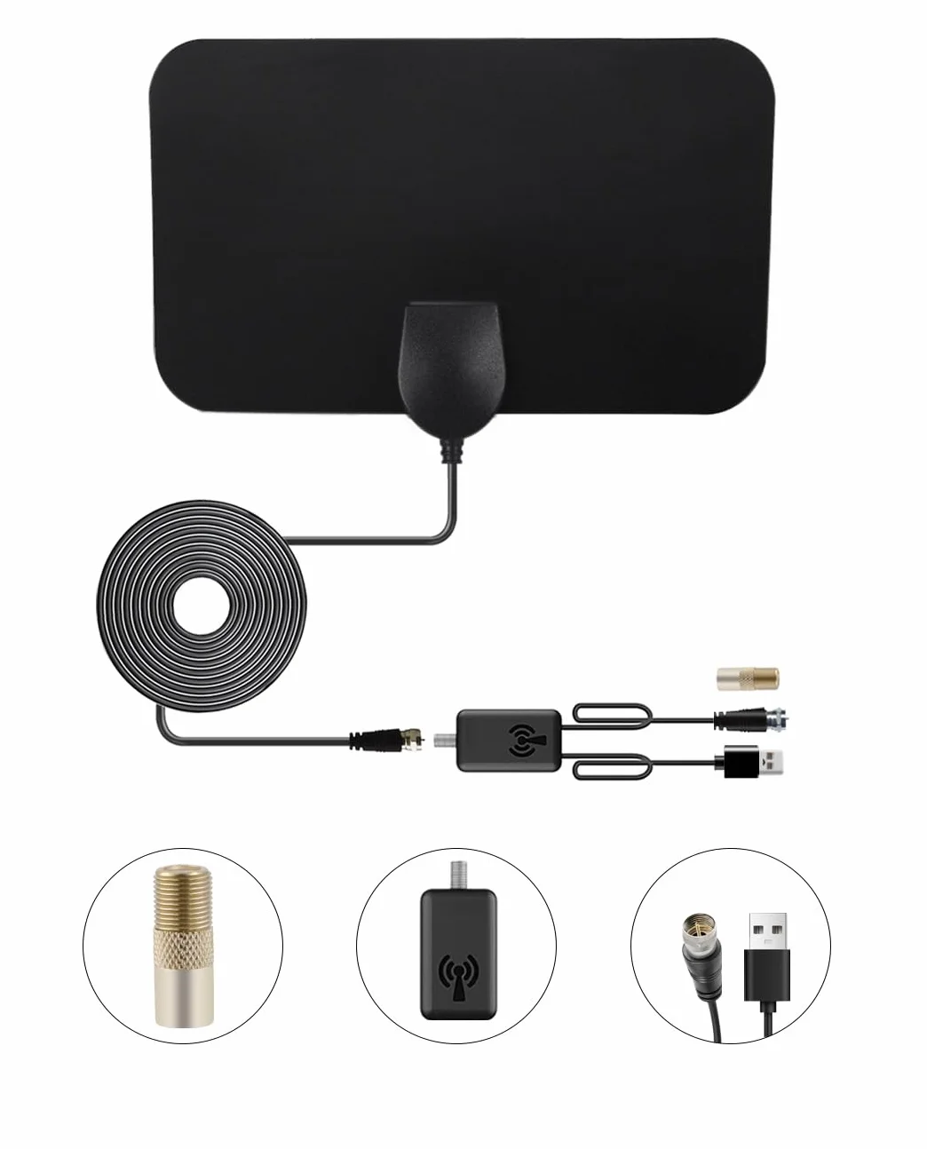 Vecys HDTV Wewnętrzna Antena DVB-T2 HD 80 Mil Zasięg z Kablem Koncentrycznym RG174 3m