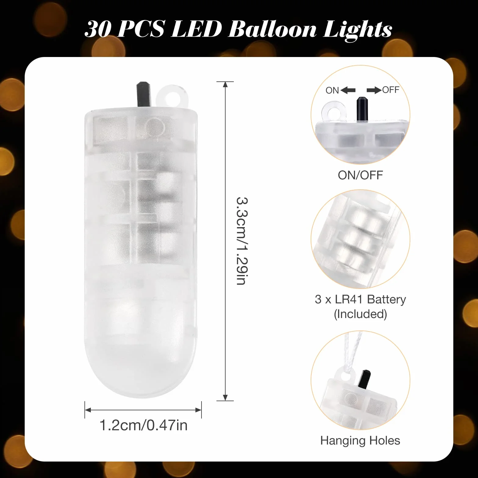 Yizhet Lampy balonowe, 30 ks lampiony LED Lampiony bateriowe działane z przełącznikiem do papierowej, balony, Halloween Świąteczne przyjęcie ślubne Urodziny, ciepły biały