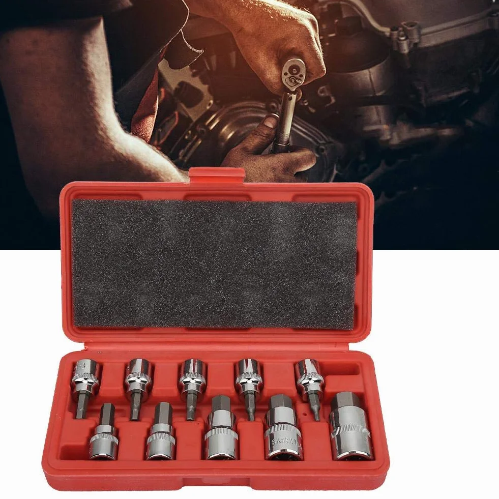 10 szt. Gniazdo sześciokątne, adapter gniazda 3/8" 1/2" 3-17 mm Zestaw wierteł i kluczy nasadowych dla przemysłu budowlanego, przemysłu produkcyjnego, napraw domowych, narzędzi dla przemysłu naprawy