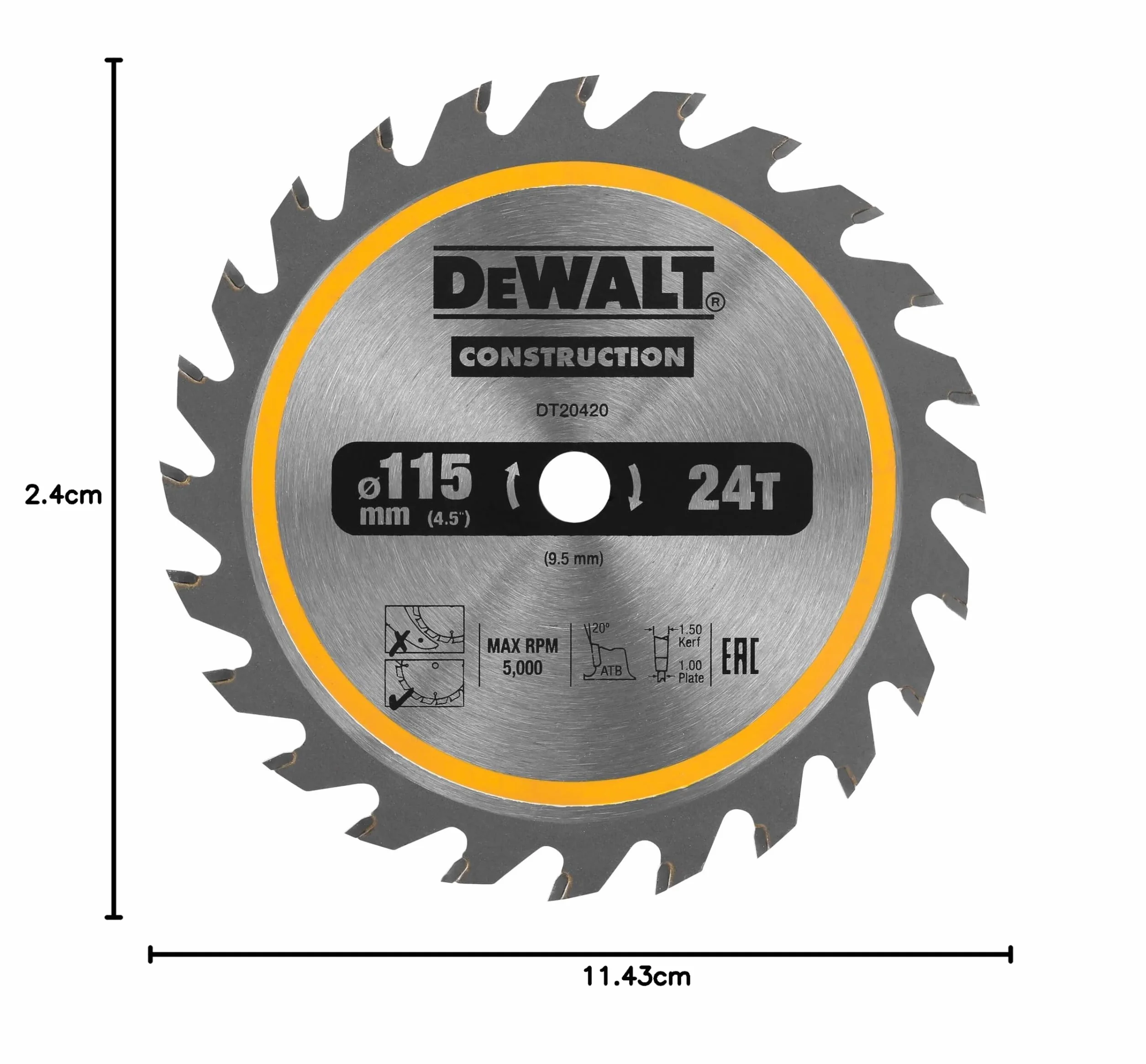 Dewalt DT20420-QZ Hoja para Sierra Circular estacionaria 115 x 10 mm 24D