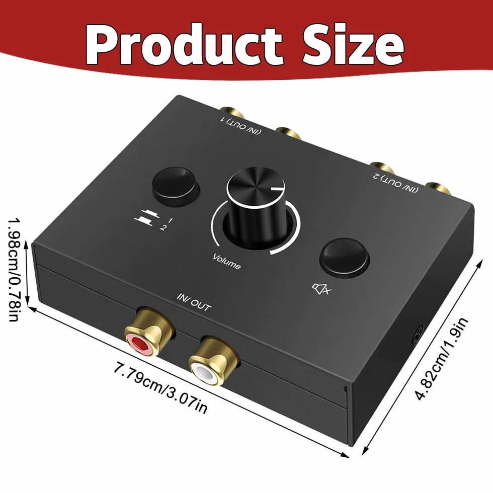 Optyczny przełącznik audio RCA Stereo Audio Switch 2 w 1 wyjściem, analogowy z kontrolą głośności i kablem RCA