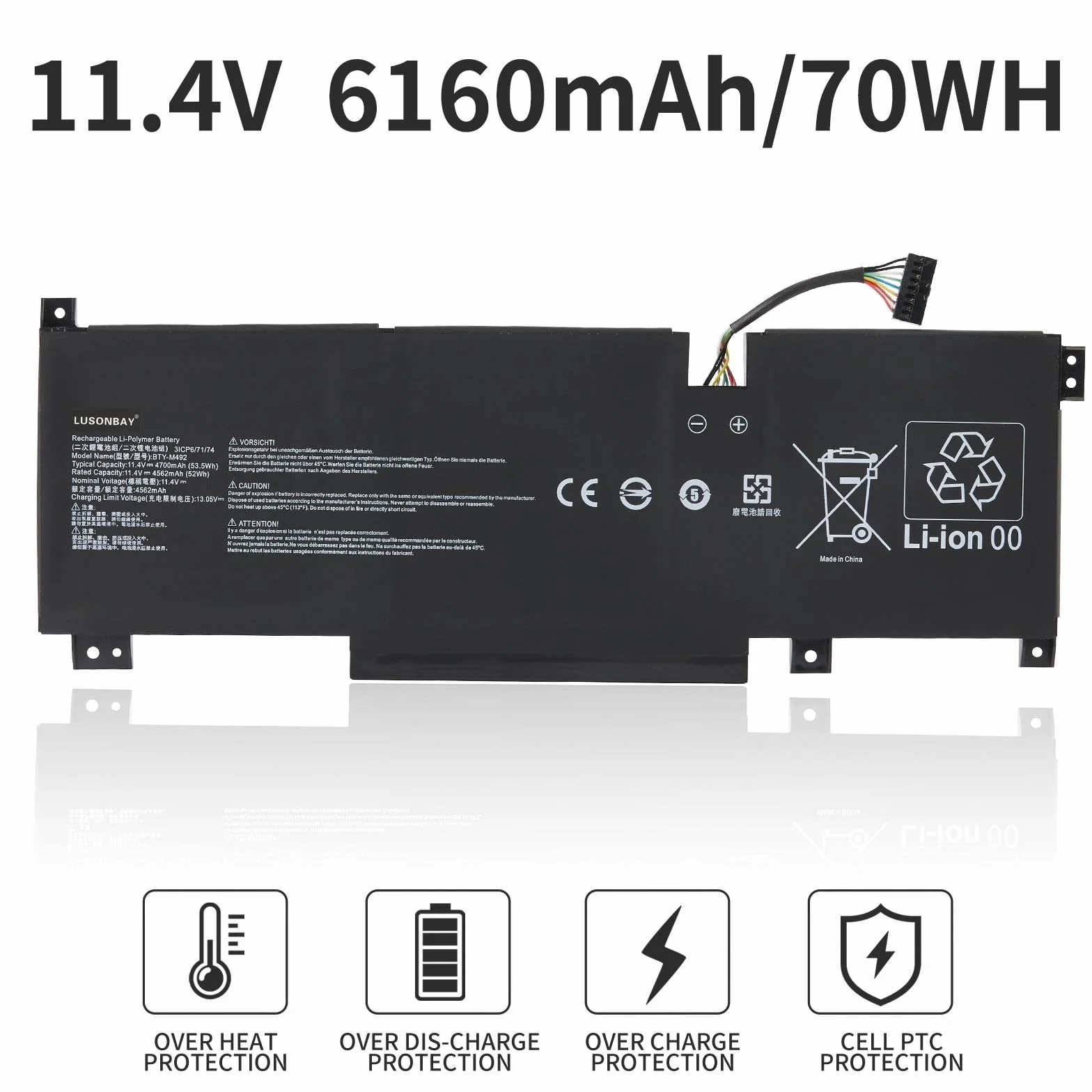 Bateria do MSI Katana GF66 GF76 Crosshair 15 17 Pulse GL66 GL76 Sword 15 BTY-M492