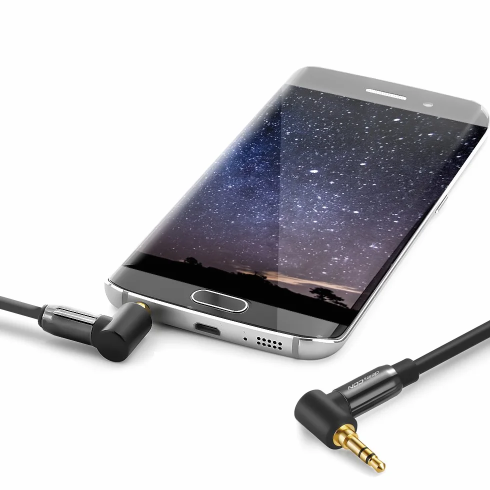 deleyCON 1,5m Jack 3,5 mm AUX Stereo Audio Kabel Kątowy 90° Czarny