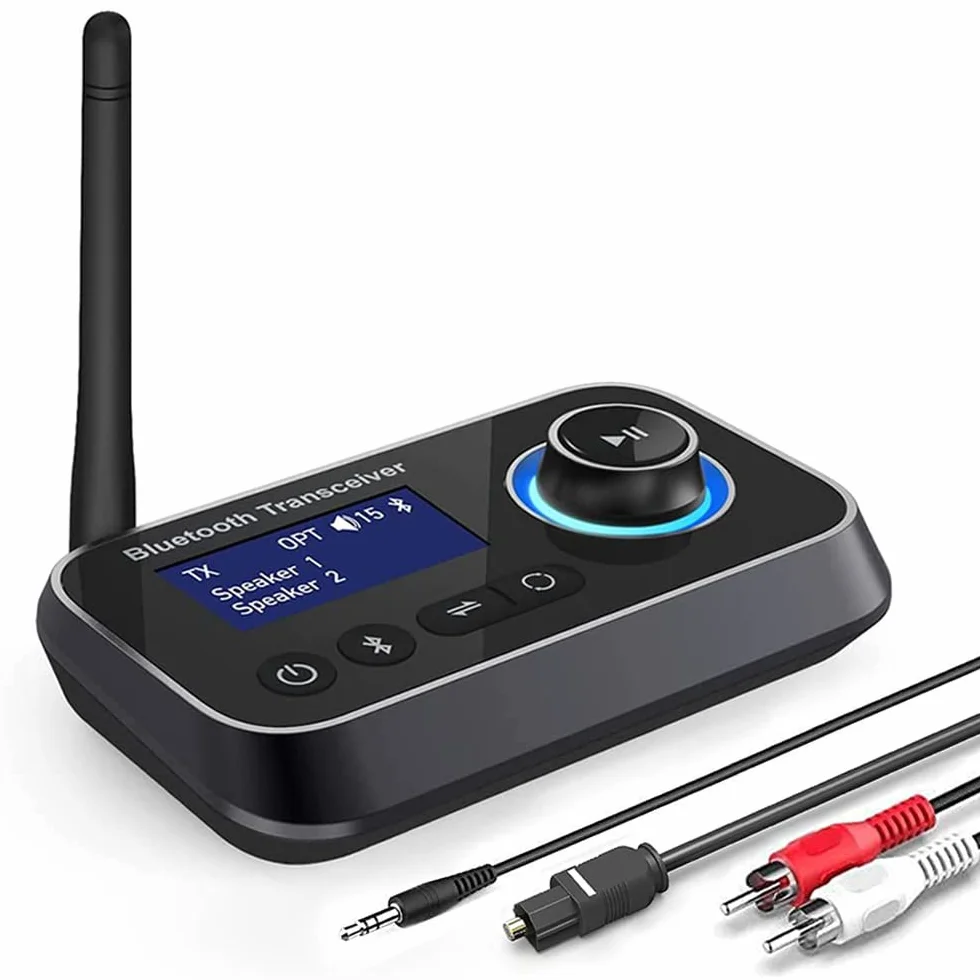 3 w 1 nadajnik Bluetooth 5.0, odbiornik na 2 słuchawki, Bluetooth, adapter audio, niska latencja, transmiter Bluetooth z przełącznikiem, regulacja głośności, AUX, optyczny, RCA do telewizora