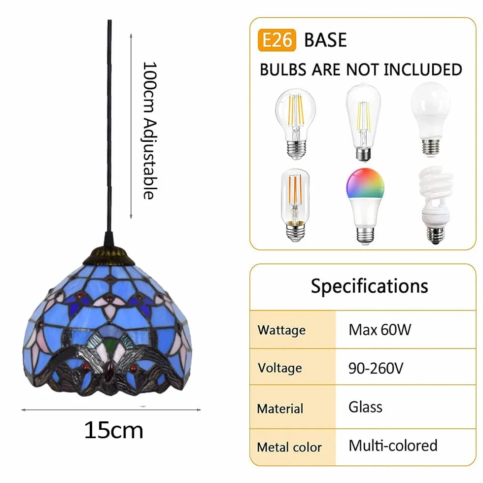 Niebieski styl barokowy szklana lampa wisząca witraż nowoczesny żyrandol 6 cali szeroka rustykalna szklana lampa wisząca do wyspy kuchennej jadalnia bar oświetlenie wewnętrzne Star of Light