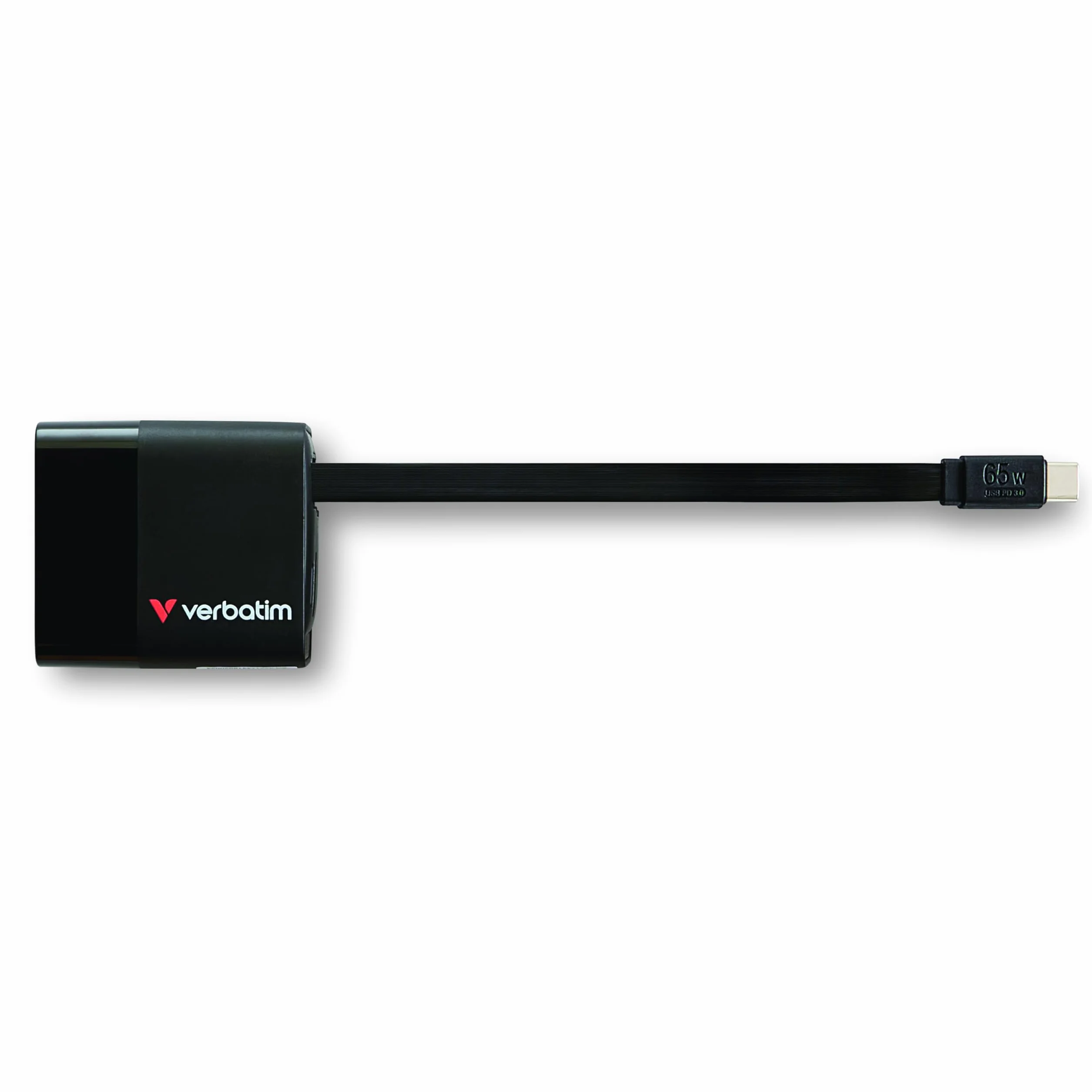 Verbatim GaN Charger 65 W Ładowarka USB-C 2-portowa z Wyciąganym Kablem USB-C i USB-A