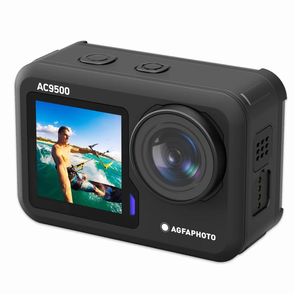 AGFA Photo AC9500 Wodoodporna kamera sportowa - filmy 4K, zdjęcia 16 MP, podwójny ekran, szeroki kąt 170°, WiFi - czarny - czarny