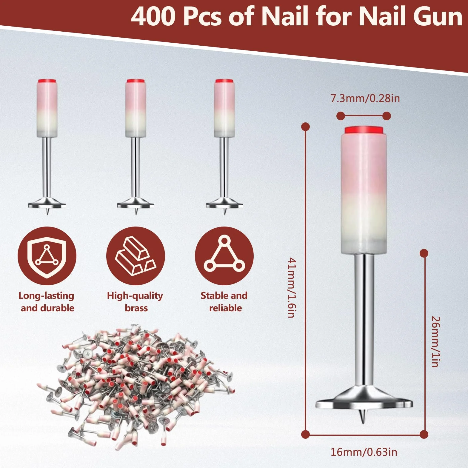 Gwoździe do pistoletu do paznokci, 400 sztuk, 7,3 mm, do betonu, z rękawiczkami, ręczny pistolet do paznokci do stali, gwoździe do papy dachowej, przebijające się gwoździe betonowe, do sufitów