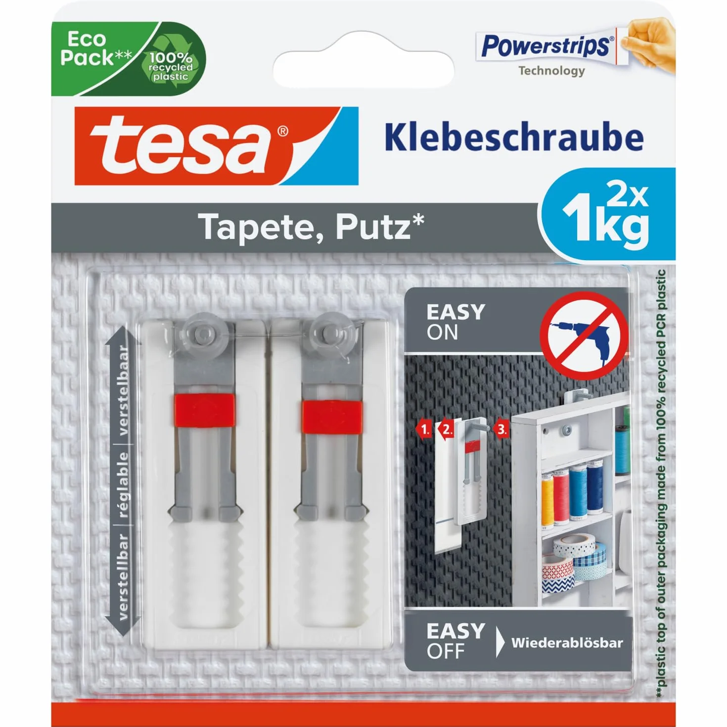 tesa regulowana śruba samoprzylepna do tapet i tynków, 1 kg biały