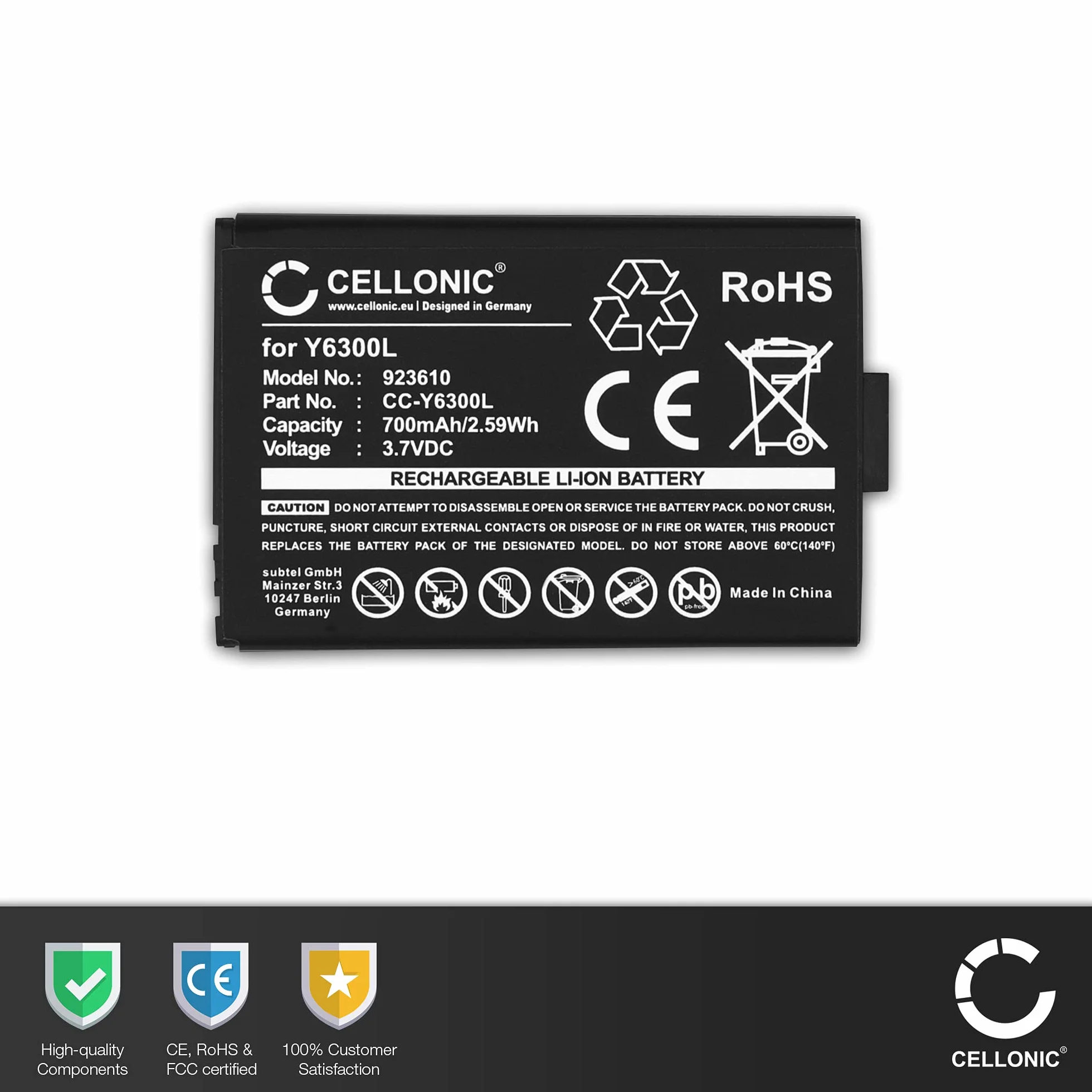 CELLONIC® Bateria Y6300L 700mAh Kompatybilny z TORC Blinc G2, Oneal, RF-730, RF710, RS-980, RT-712, RX-960, V200, VCAN