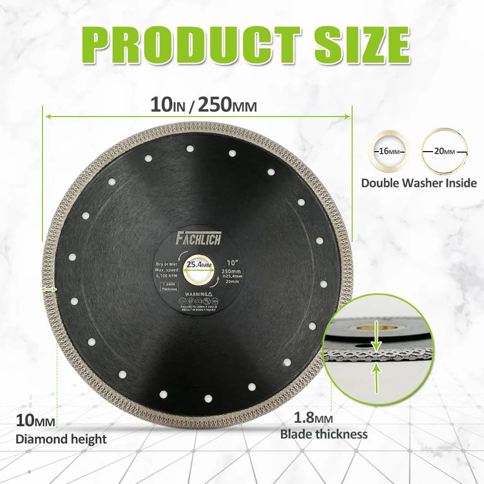 Diamentowa tarcza do cięcia 250 mm 2 szt. super cienka X Mesh Turbo ostrze piły do płytek marmur ceramika porcelana