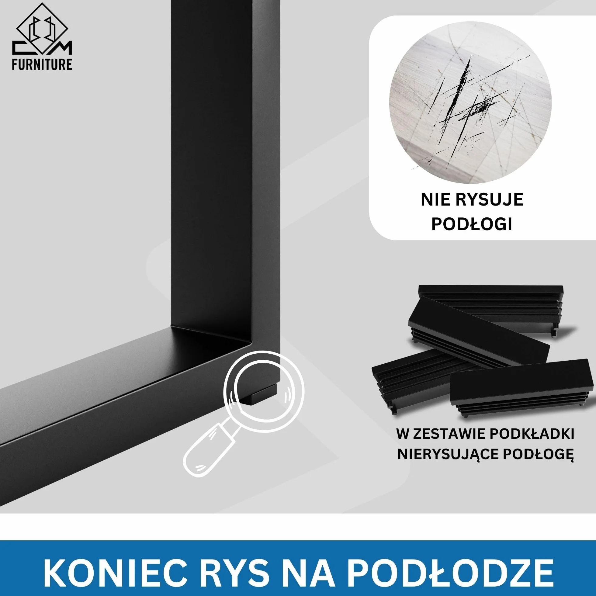 Metalowe Nogi do Stołu 72 cm Czarne Prostokątne Płozy Malowane Proszkowo