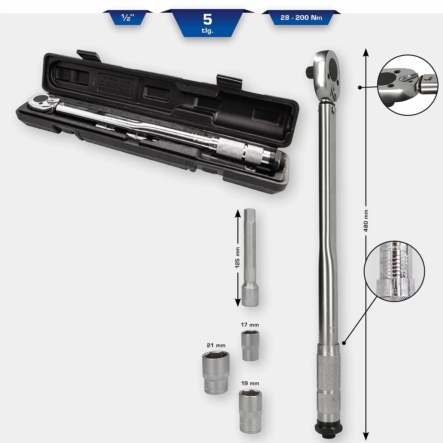 BRILLIANT TOOLS BT142005 Zestaw kluczy dynamometrycznych, 5-szt. [Powered by KS TOOLS]