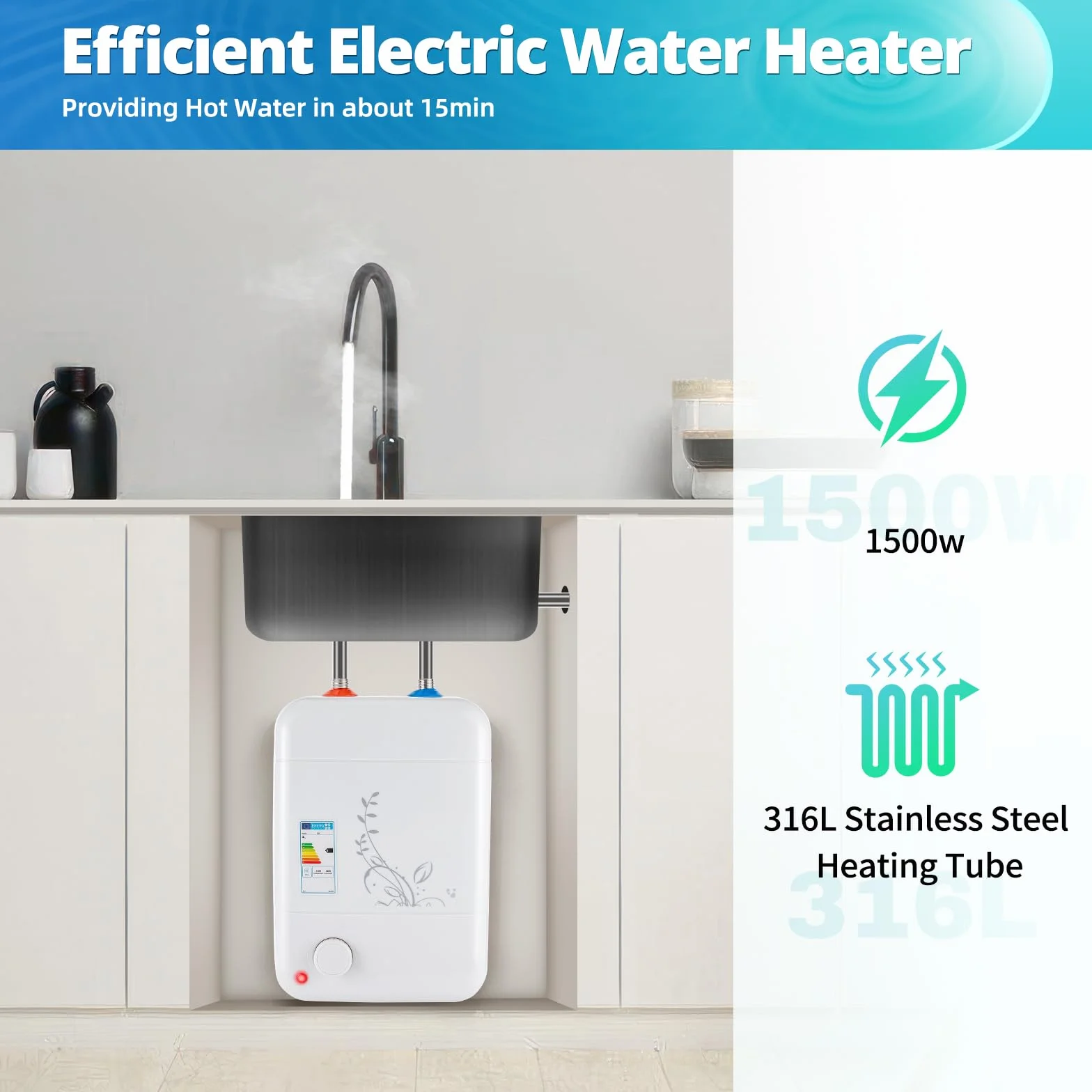 Elektroniczny podgrzewacz przepływowy zbiornik ciepłej wody bojler natychmiastowy strumień ciepłej wody, regulacja temperatury wody: 30-75°C