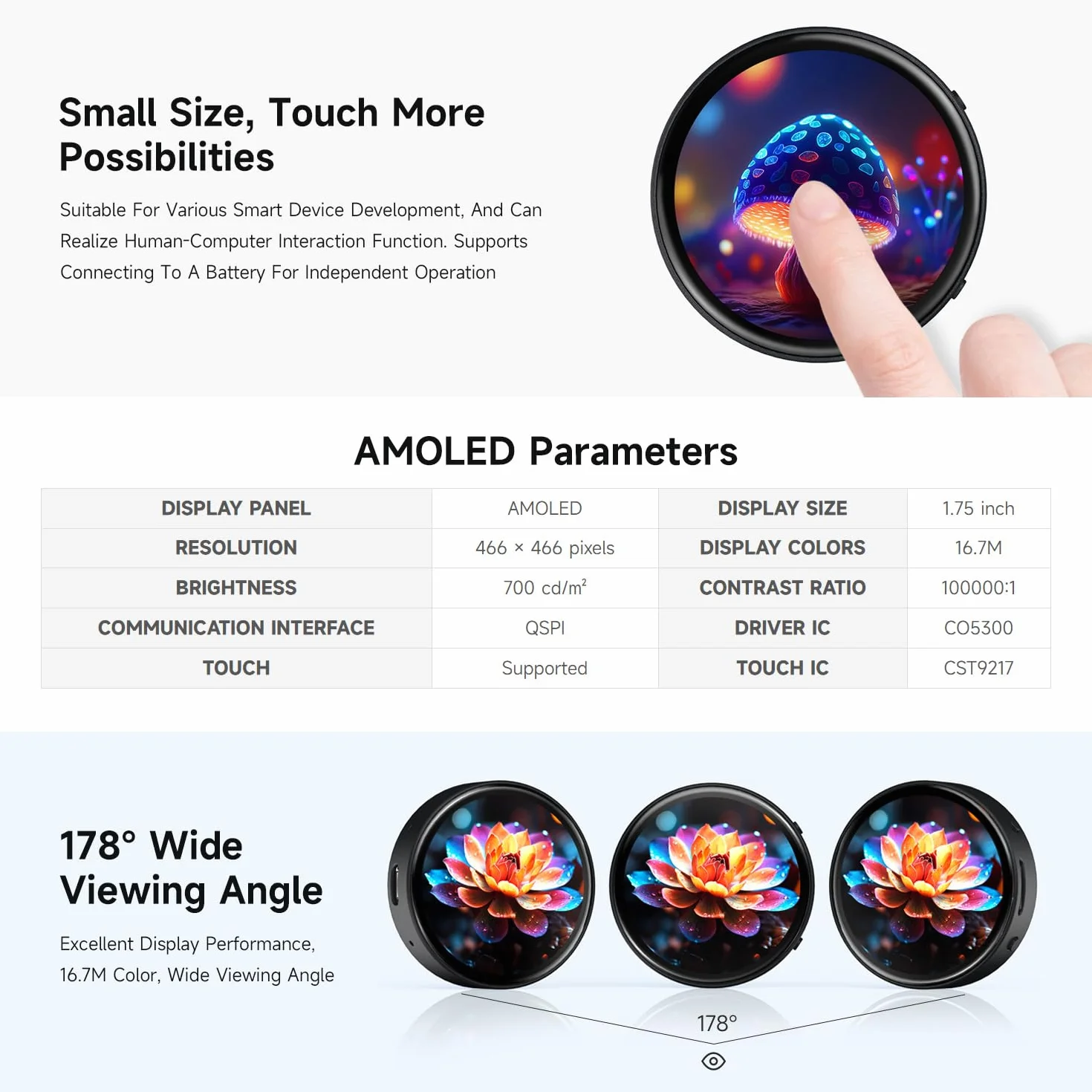 Waveshare ESP32-S3 1.75inch AMOLED Round Touch Display Development Board GPS Version 32-Bit LX7 2-Core 466x466