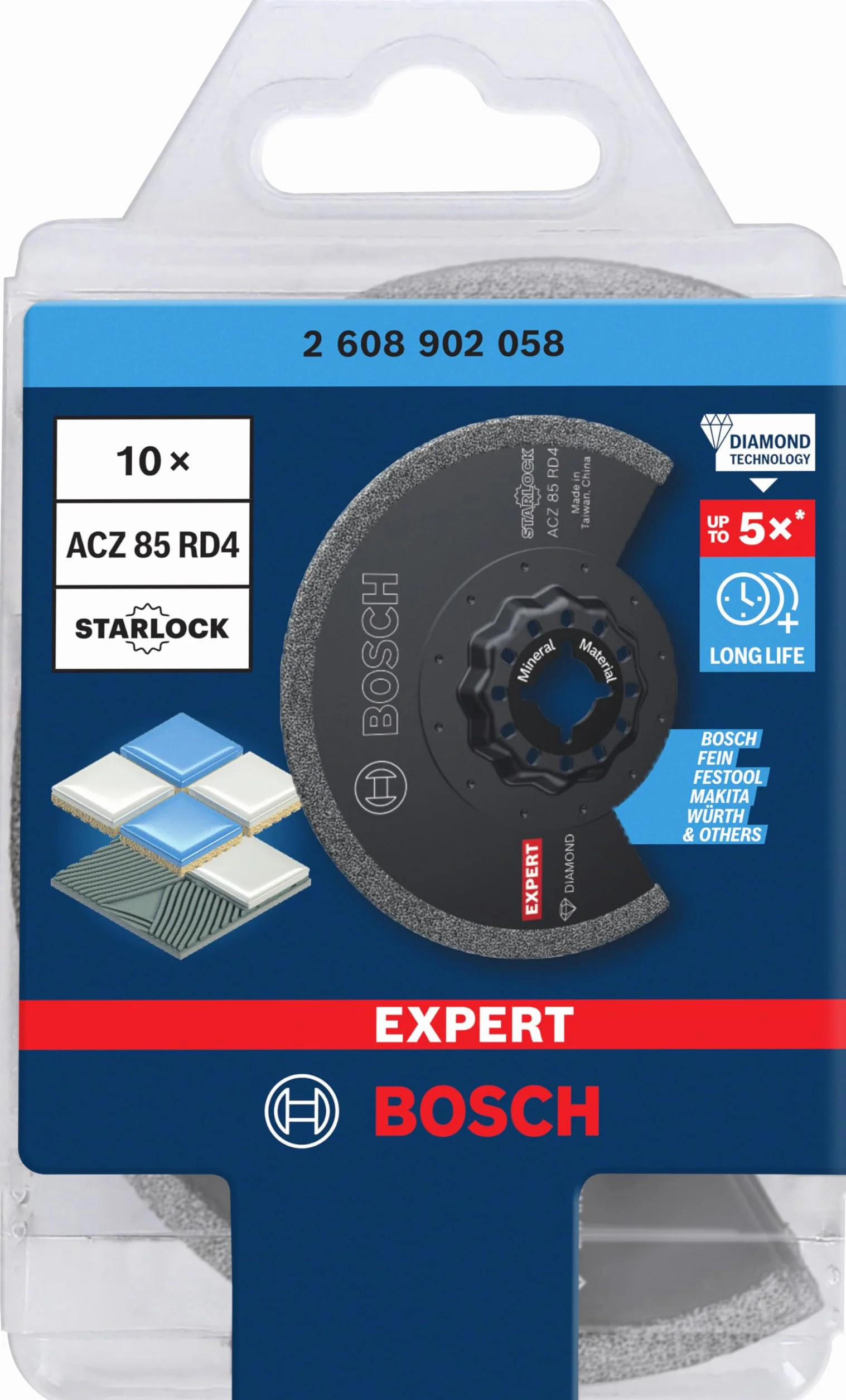 Bosch 10x Brzeszczot do fug EXPERT ACZ 85 RD4 (do Moździerz, Miękkie płytki ceramiczne, Ø 85 mm, Professional Akcesoria Narzędzie wielofunkcyjne)