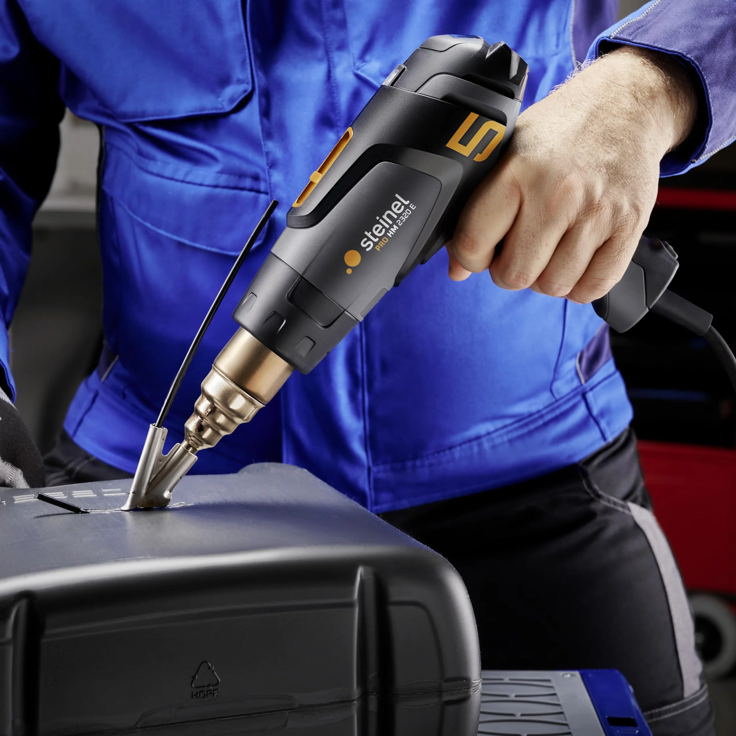 Steinel Pistolet grzewczy HM 2320 E, tryb ECO, pistolet na gorące powietrze 2300 W, 80°-650°C, wyświetlacz LCD, grzałka ceramiczna