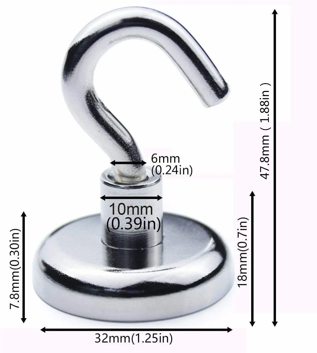Haczyki magnetyczne, wytrzymałe haczyki neodymowe o wytrzymałości 36,3 kg, do lodówki i kuchni, średnica 32 mm, idealne do organizowania i zawieszania (zestaw 8 szt.)