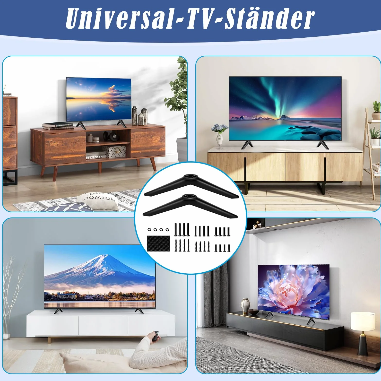 Podstawa do telewizora TCL Roku, stojak na telewizor 28-65 cali, uniwersalne nóżki z antypoślizgowymi podkładkami i śrubami M4 M5