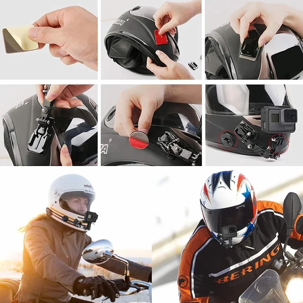 Zestaw akcesoriów do kasku motocyklowego, 20 sztuk, 3-drożne łożysko obrotowe, zestaw montażowy do kamer sportowych