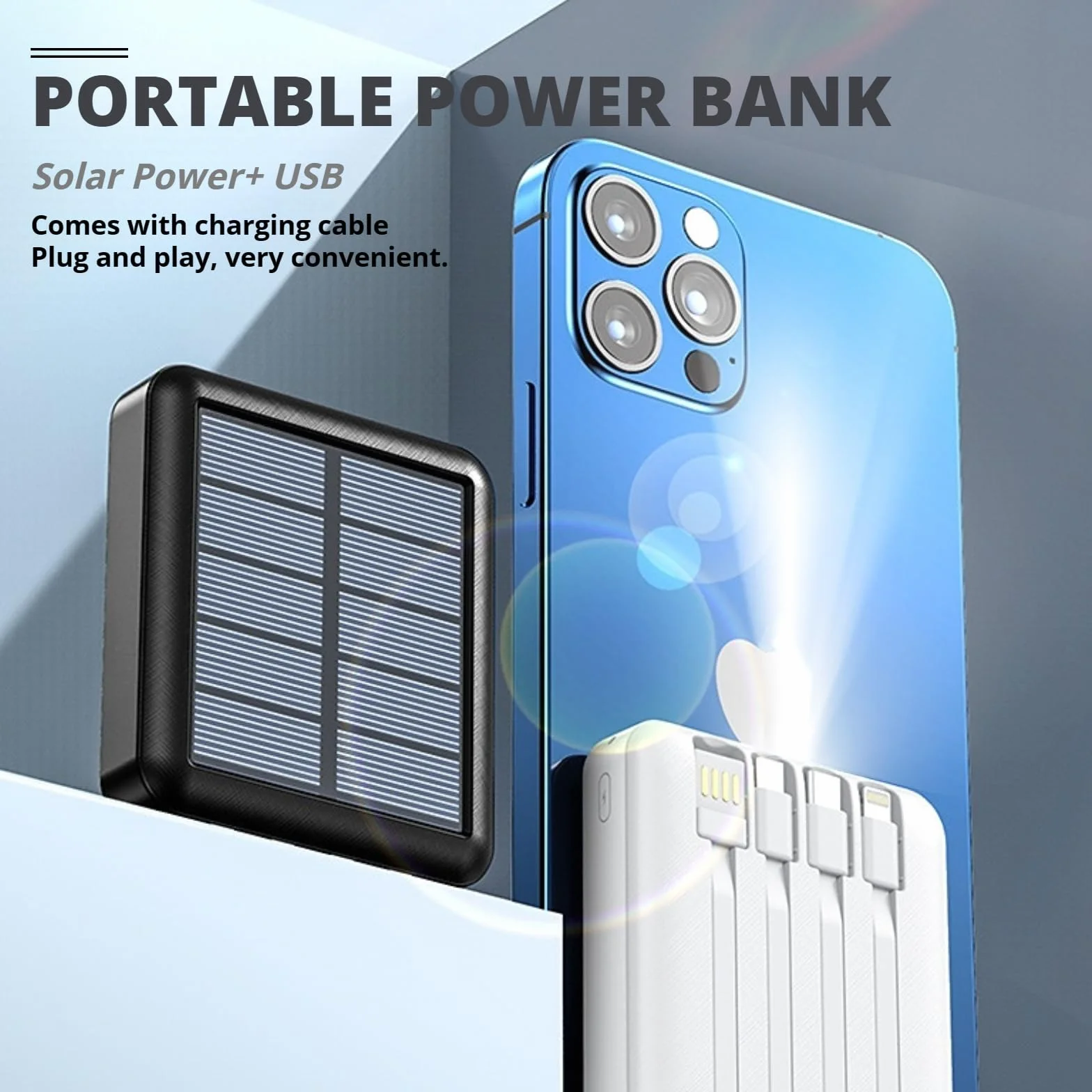 Solar Power Bank 20000mAh Outdoor Wasserdicht Weiß