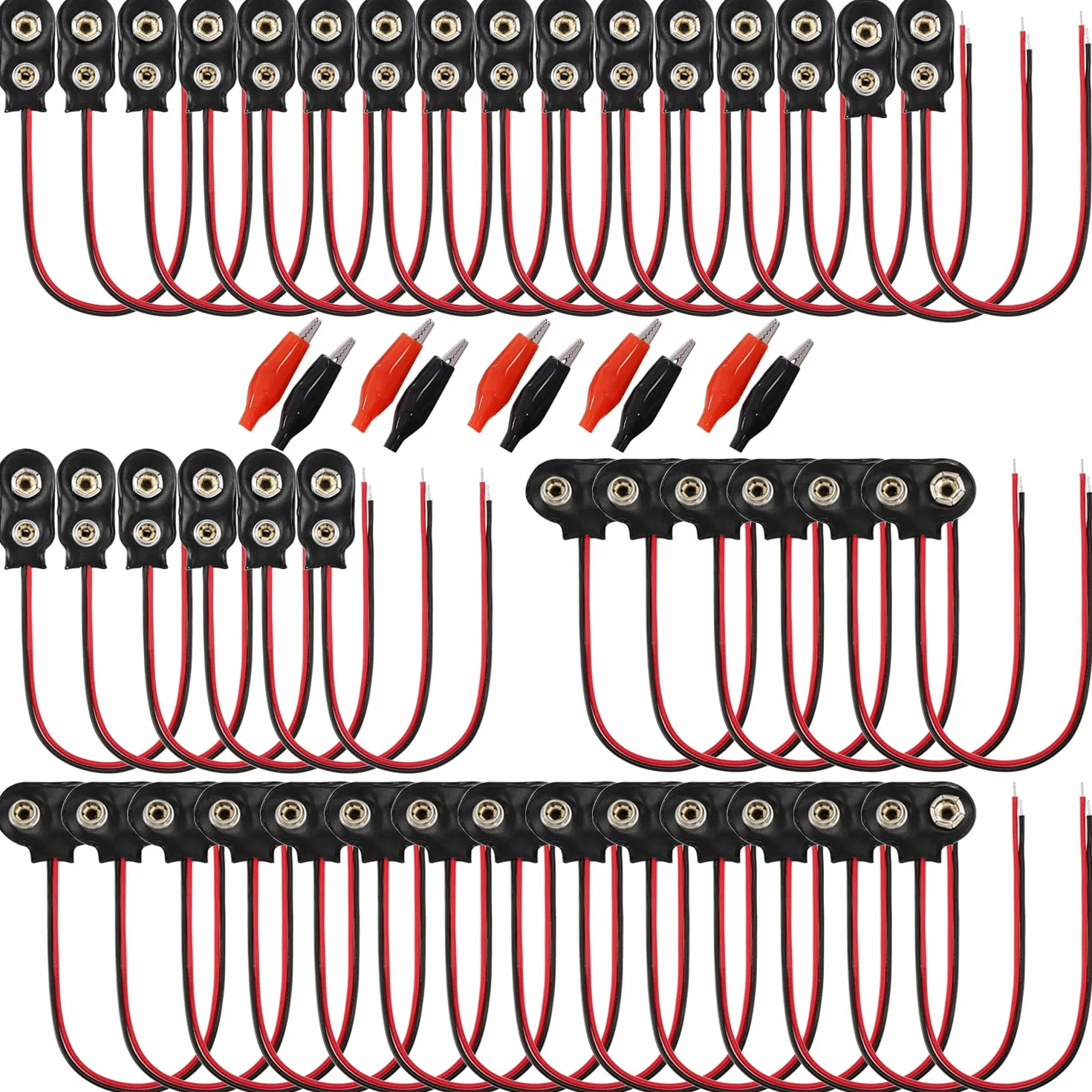 40 sztuk złączy zatrzaskowych do akumulatora 9 V, kabel 15 cm, klamra typu I i T + 10 szt.